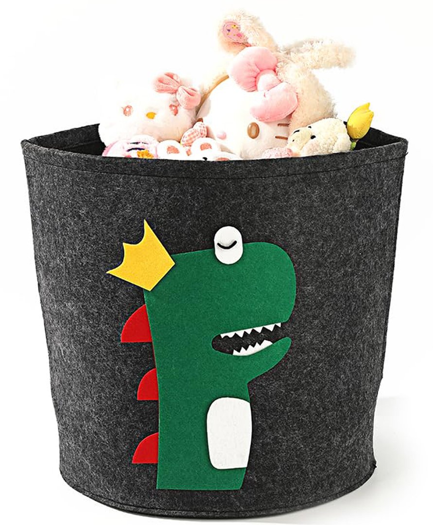 House of Quirk Felt KidsDinosaur Laundry Basket Round Storage Basket Laundry Organizer - Black-picture-37