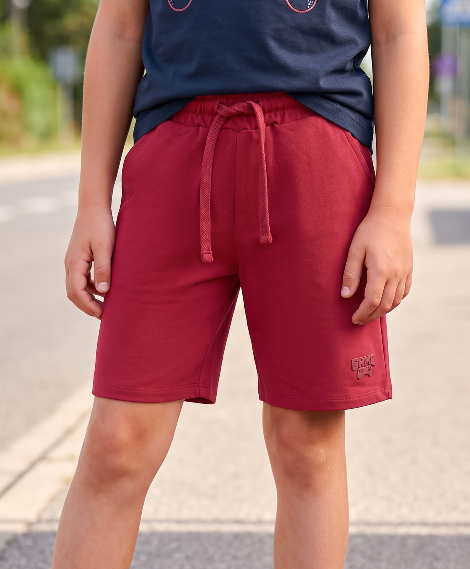 kookie kids india Kookie Kids 240GSM Terry Knit Shorts With HD Print & Drawcord - Burgandy-picture-21