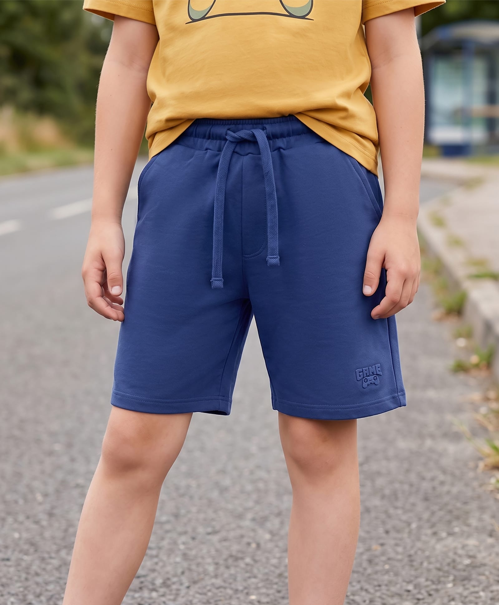 kookie kids india Kookie Kids 240GSM Terry Knit Shorts With HD Print & Drawcord - Navy Blue-picture-11