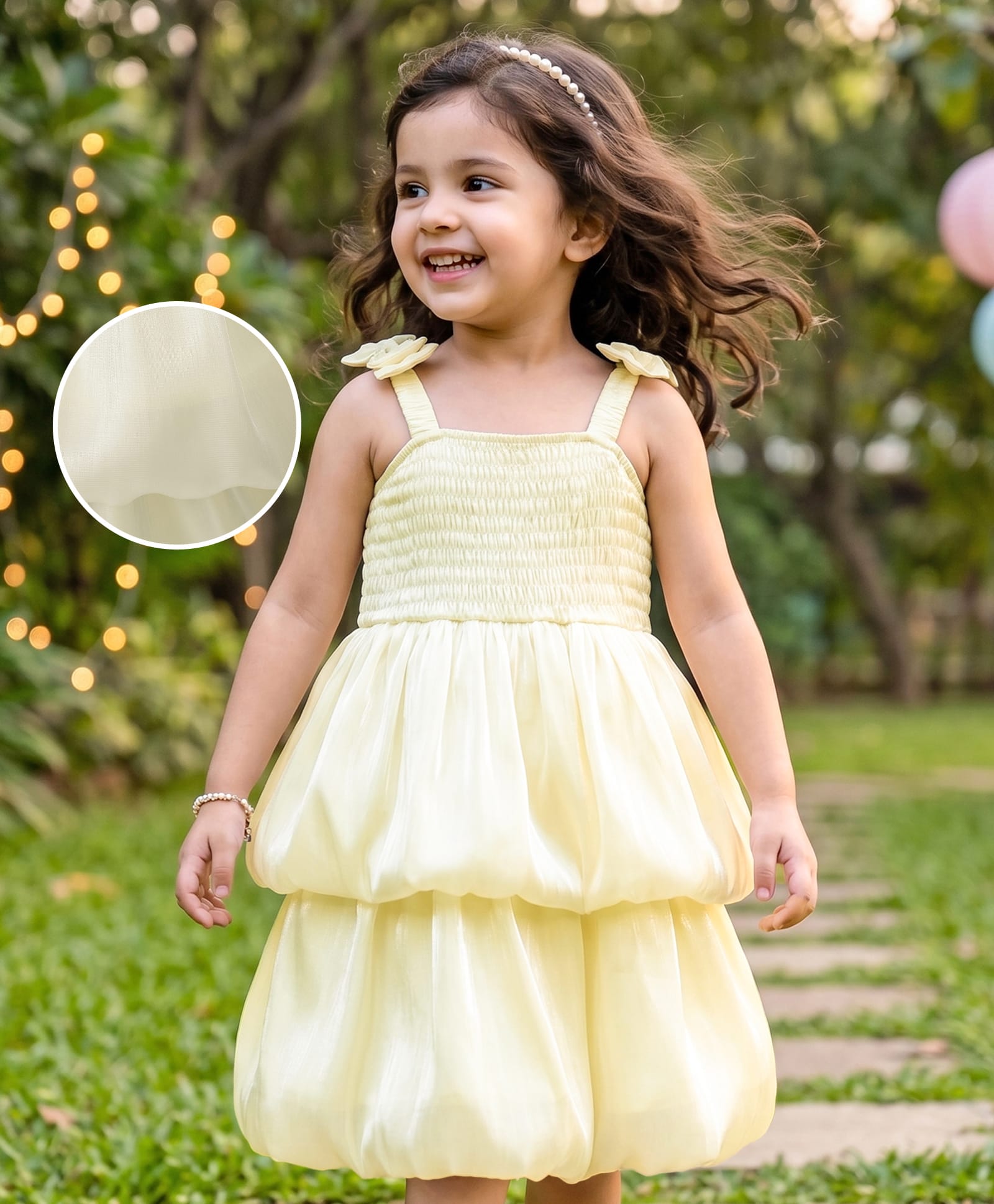 Mark & Mia Sleeveless Party Frock with Bow Applique & Smock Detailing - Beige-image-48