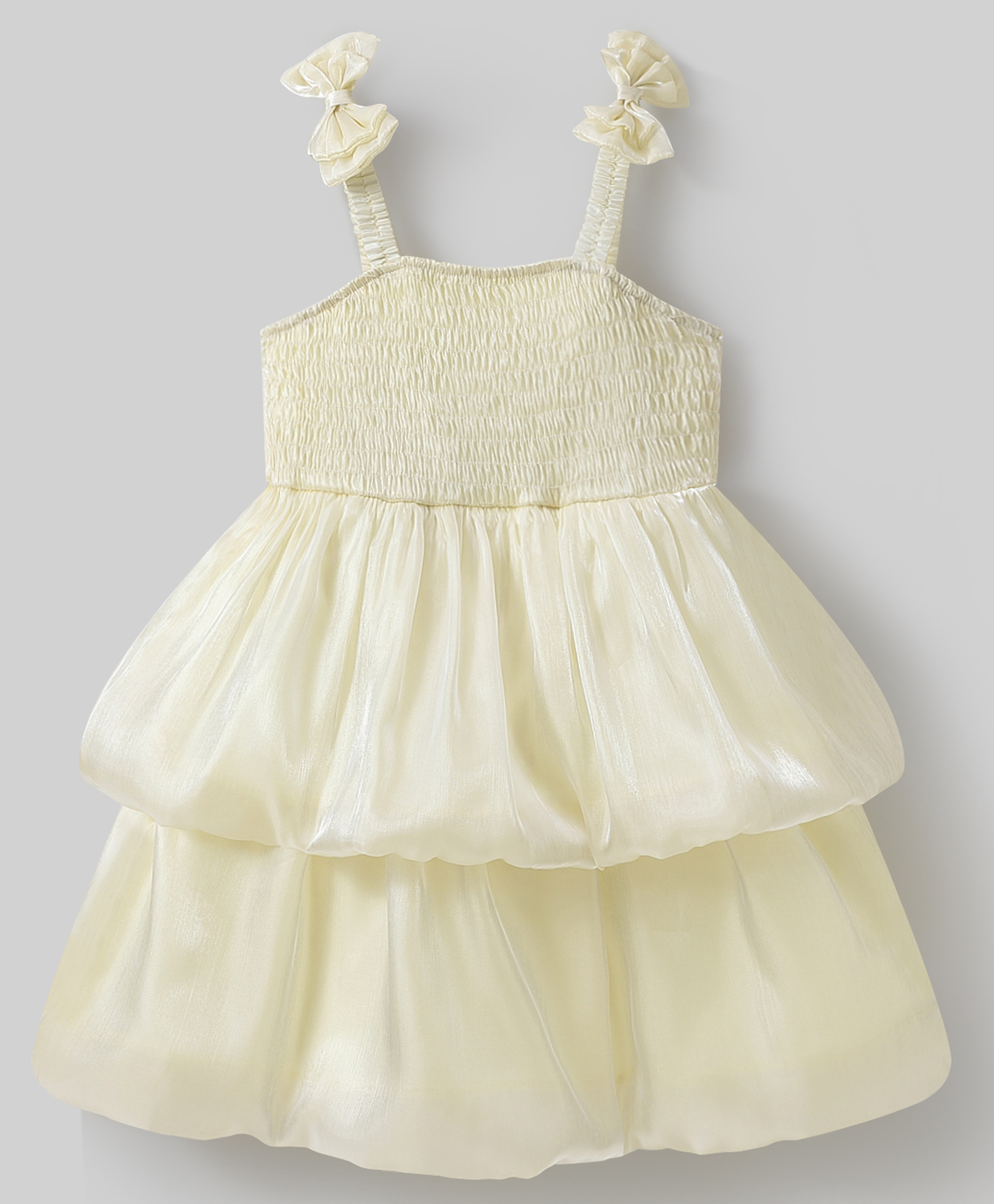Mark & Mia Sleeveless Party Frock with Bow Applique & Smock Detailing - Beige-picture-22