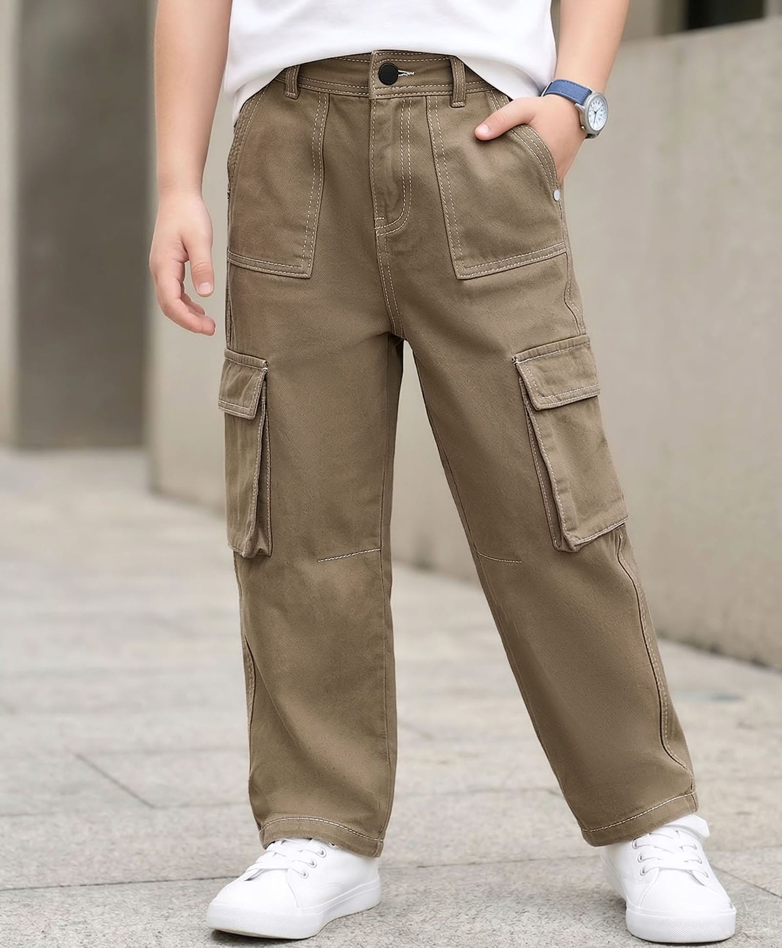 kookie kids india Kookie Kids Twill Woven Full Length Solid Color Pant with Front Pockets - Brown-picture-10