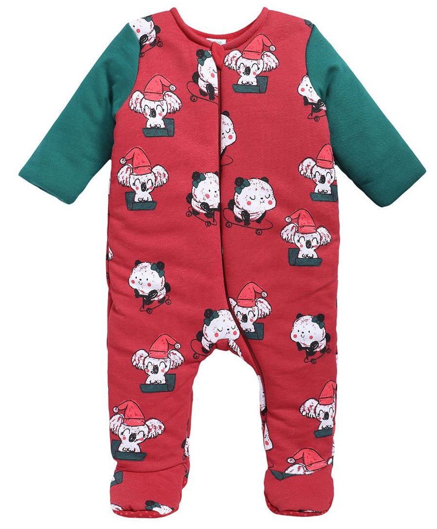 MINI KLUB Cotton Knit Full Sleeves Animals Printed Sleepsuit - Red-image-29