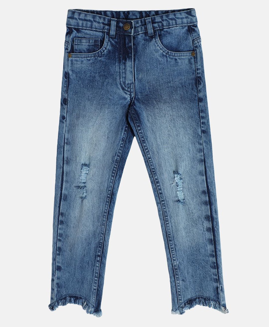 MINI KLUB Cotton Solid Mild DistressedDenim Pant - Blue-picture-22