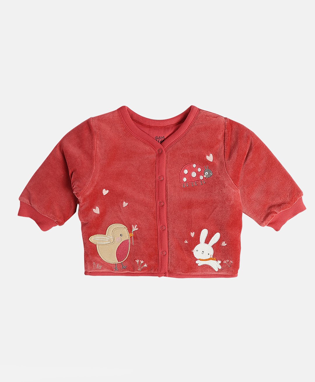 MINI KLUB Cotton Full Puffed Sleeves Bird Patch Detailed Jacket - Red-picture-11