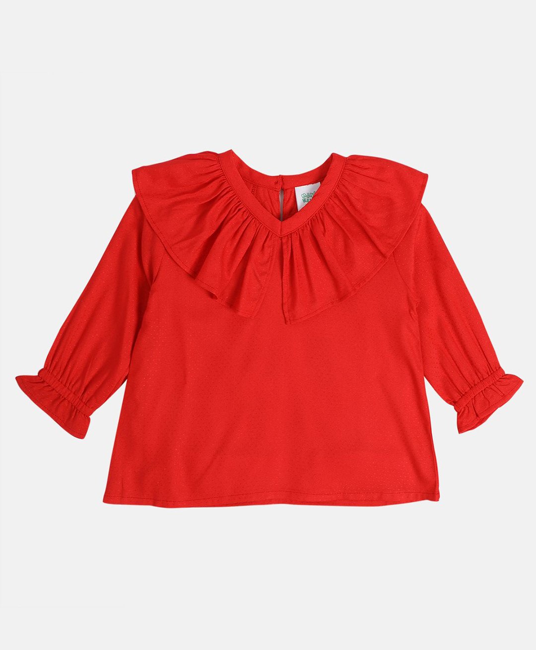 MINI KLUB Full Puffed Sleeves Solid Frill Detailed Top - Red-image-17