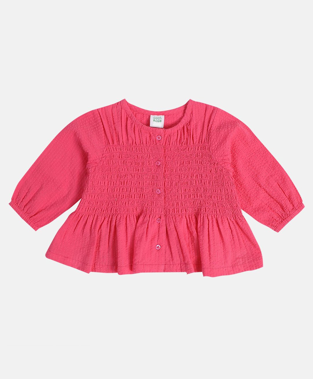 MINI KLUB Cotton Full Puffed Sleeves Solid Smocked Top - Magenta-image-43