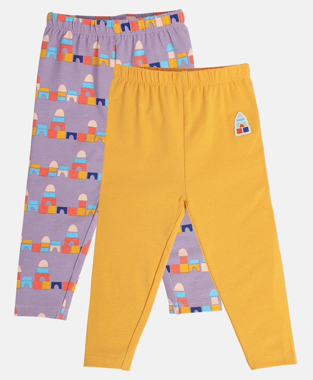 MINI KLUB Cotton Pack OF 2 House Printed Leggings - Lavender & Yellow-image-37