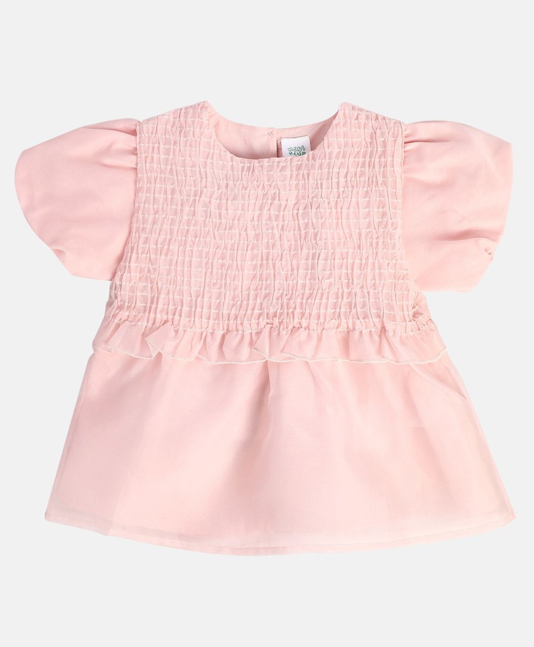 MINI KLUB Cotton Half Sleeves Frill Detailed Solid Smocked Top - Light Pink-picture-26