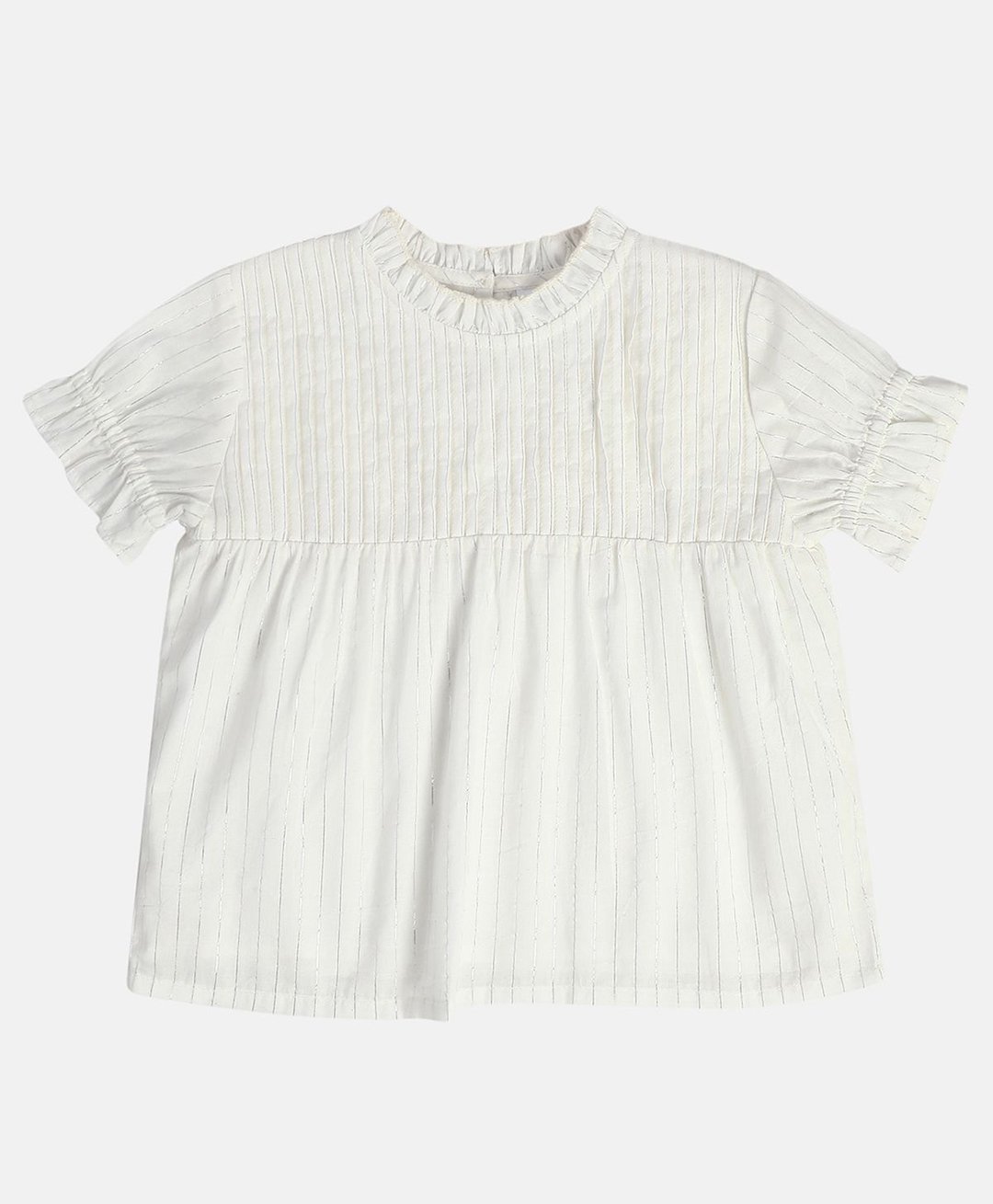 MINI KLUB Cotton Half Puffed Sleeves Solid Embroidered Top - White-picture-11