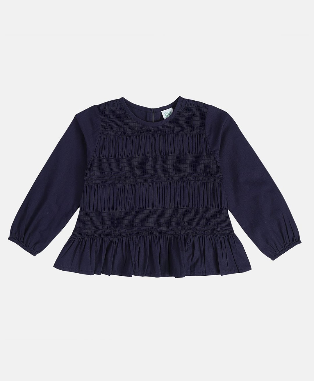 MINI KLUB Cotton Full Puffed Sleeves Solid Smocked Top - Navy Blue-picture-41