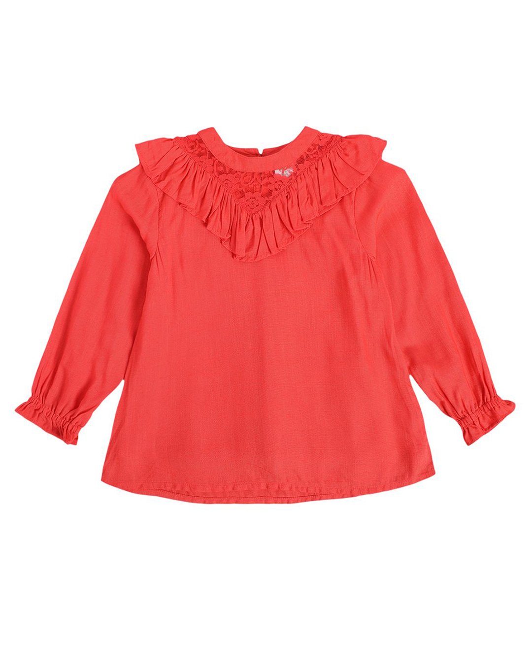 MINI KLUB Full Puffed Sleeves Floral Mesh Detailed Top - Red-picture-23