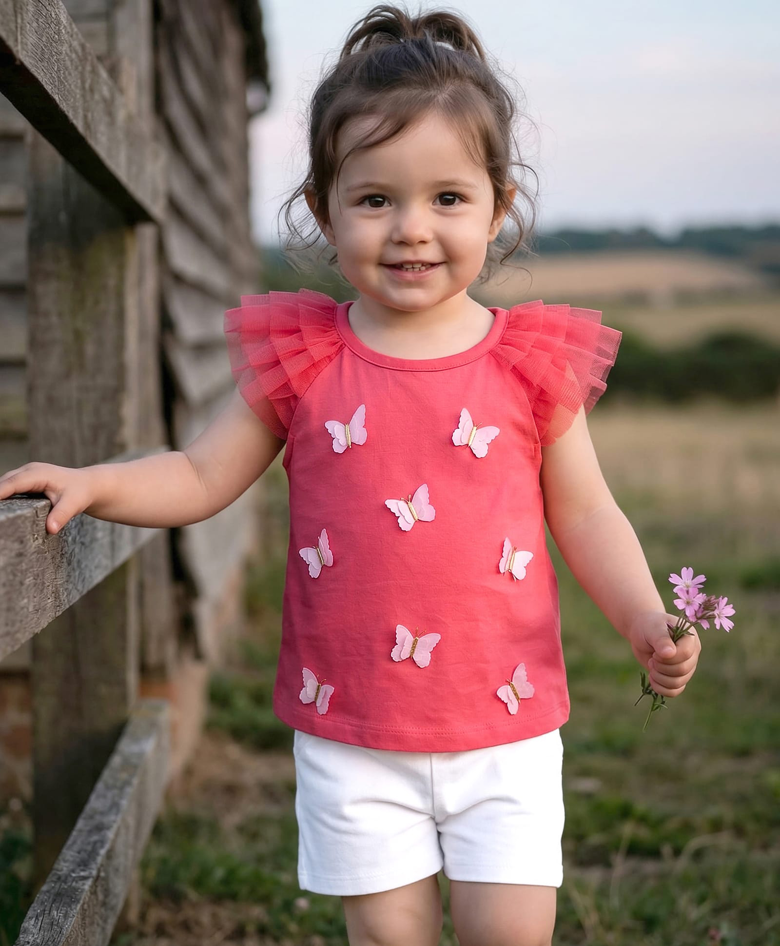 Babyhug Single Jersey Knit Sleeveless Top & Shorts Set With Butterfly Applique - Dark Pink-image-15