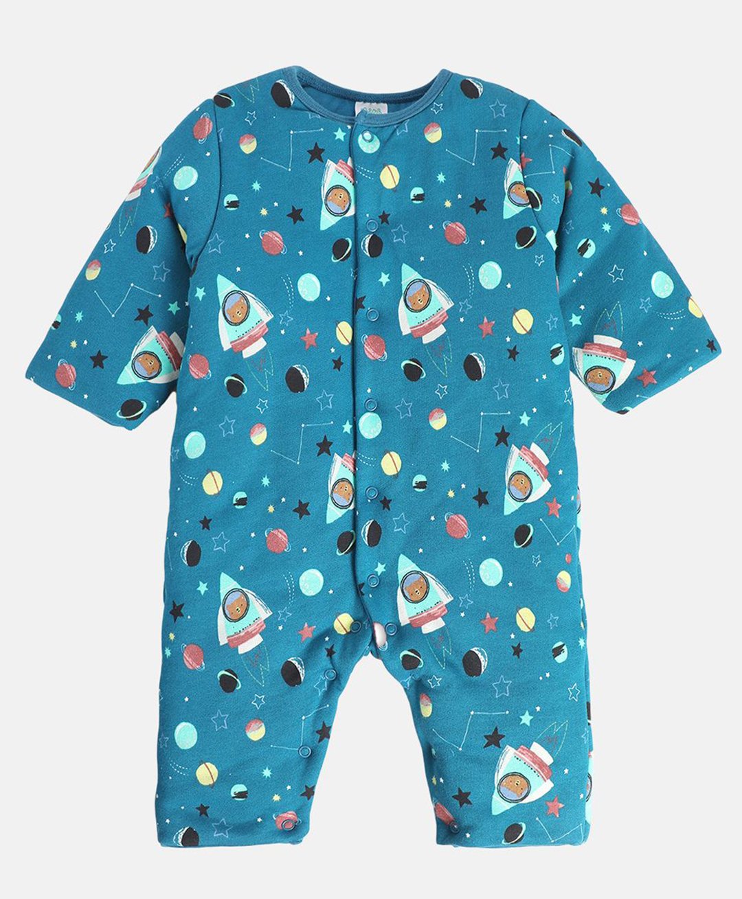MINI KLUB Cotton Full Sleeves Space Theme Printed Romper - Blue-image-33