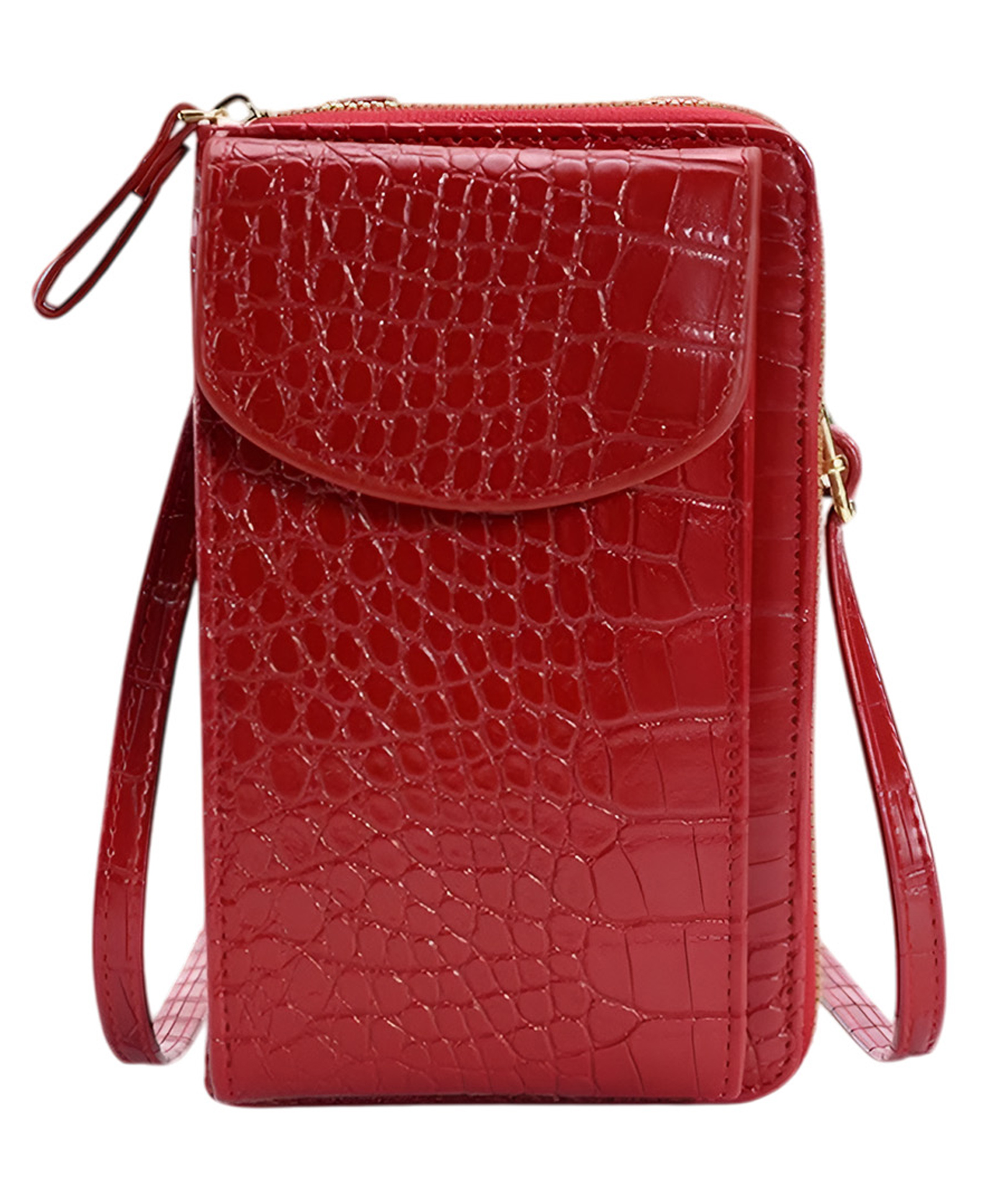 MOMISY Multi-Function Crossbody bags for Women Mobile Cell Phone Holder Card Pocket Bag Stylish PU Leather Sling Bags for Women Girls Purse Wallet Mini Shoulder Bags-Crocodile Pattern (Red)-image-2