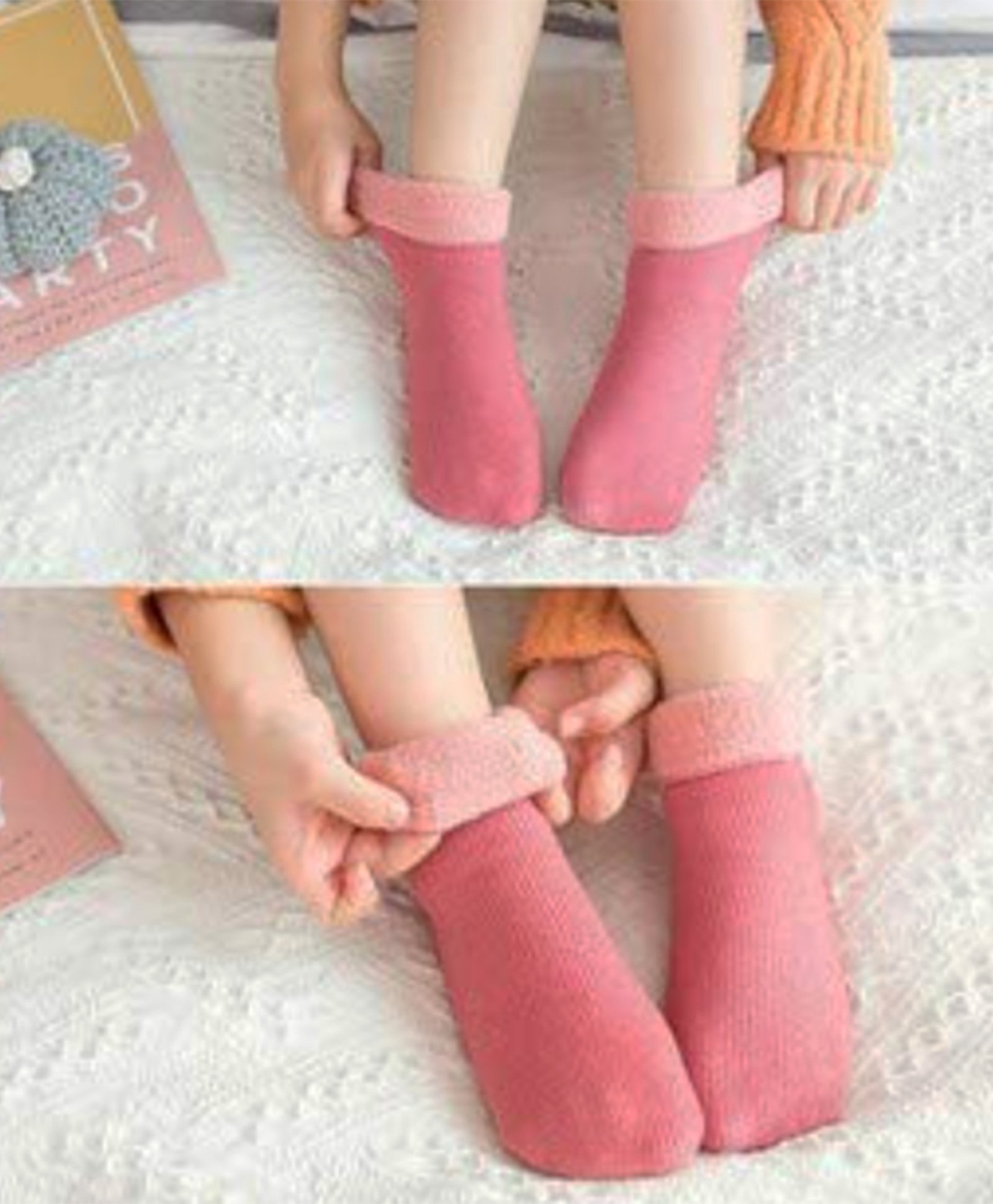 Akinos Kids Cotton Fleece Solid Socks - Pink-image-33
