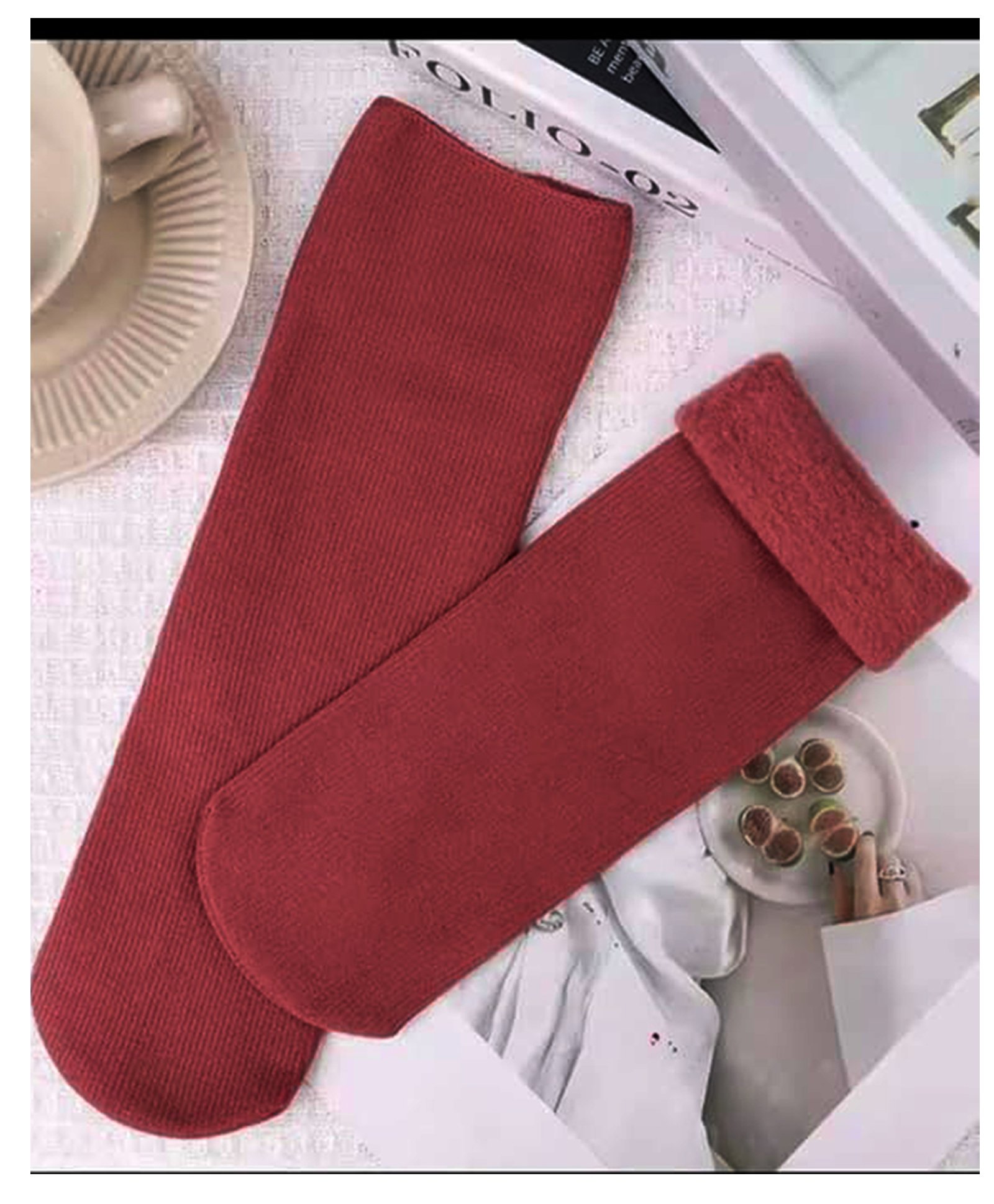 Akinos Kids Cotton Fleece Solid Socks - Wine Red-image-44