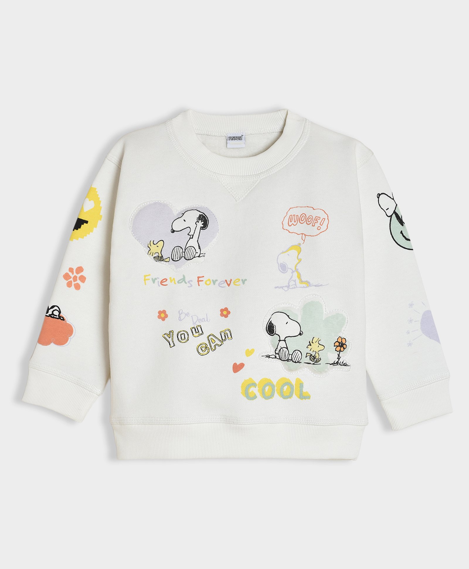 Mi Arcus Peanuts Featuring Full Sleeves Snoopy Patch Detailed Sweatshirt - White-image-4