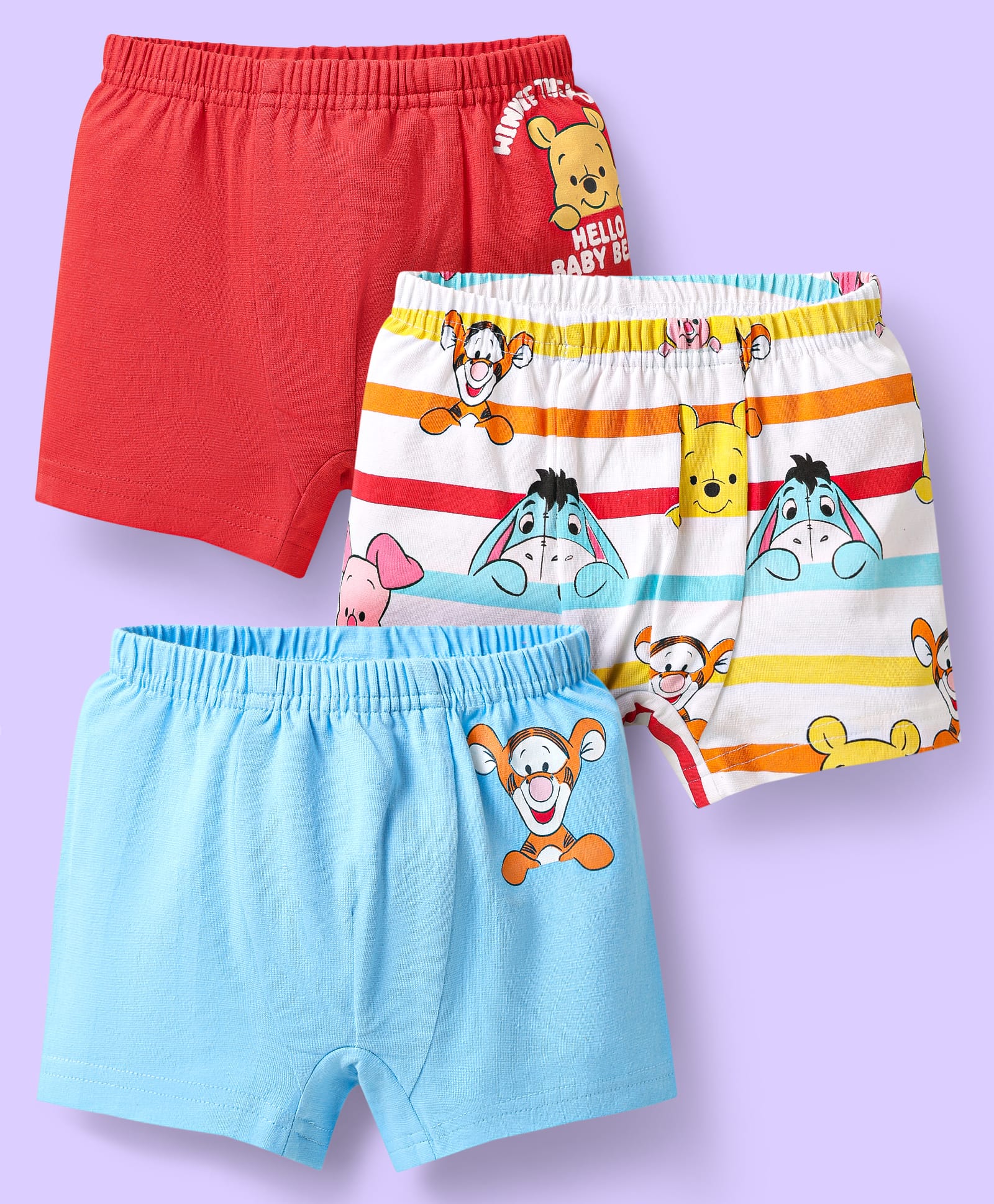 Babyhug Disney Cotton Lycra Knit Trunks With Mickey & Friends Print Pack Of 3 - Red White & Light Blue-image-48