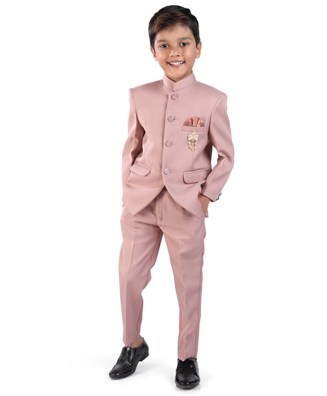 Earth Conscious Full Sleeves Solid Jodhpuri Blazer & Pant Set - Peach-image-15