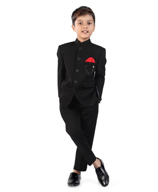 Earth Conscious Full Sleeves Solid Jodhpuri Blazer & Pant Set - Black-image-17