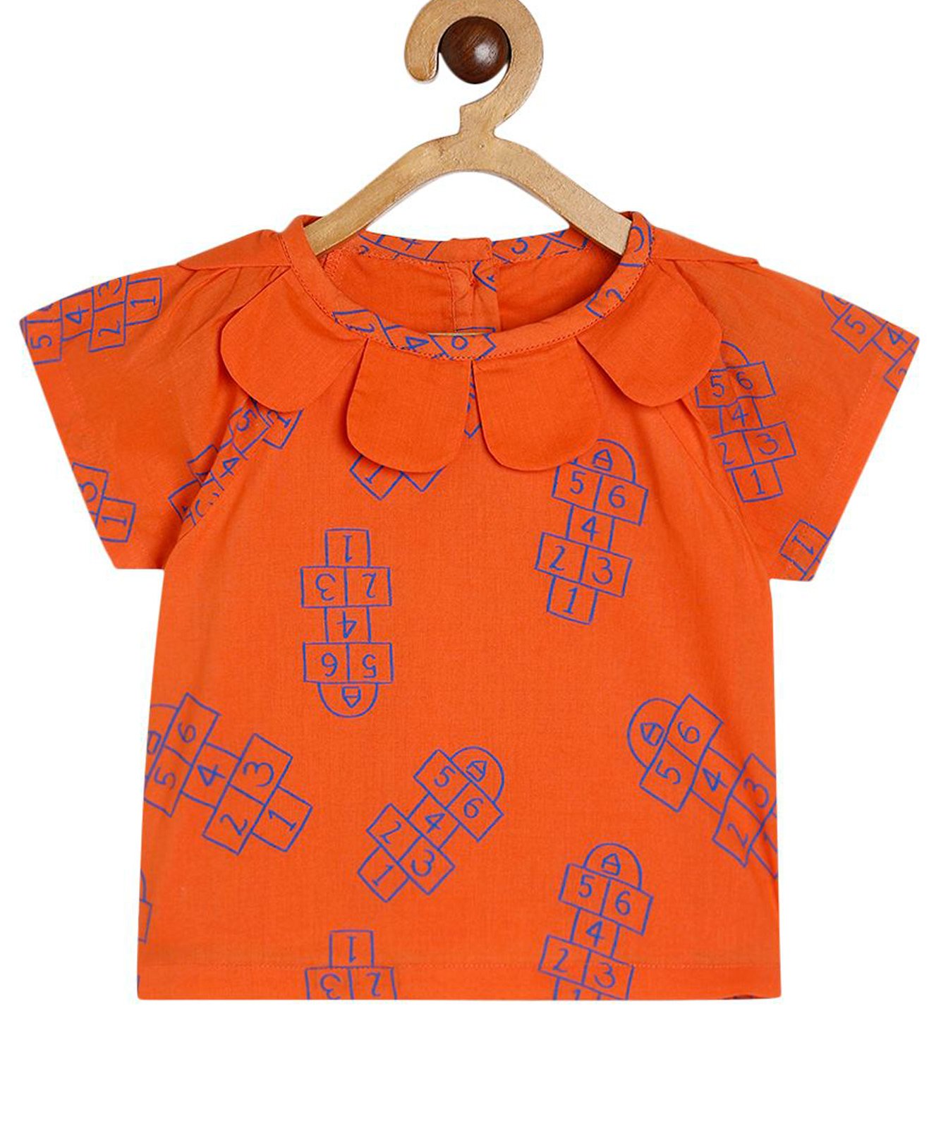 MINI KLUB Cotton Half Sleeves Numerical Printed Top - Orange-picture-34