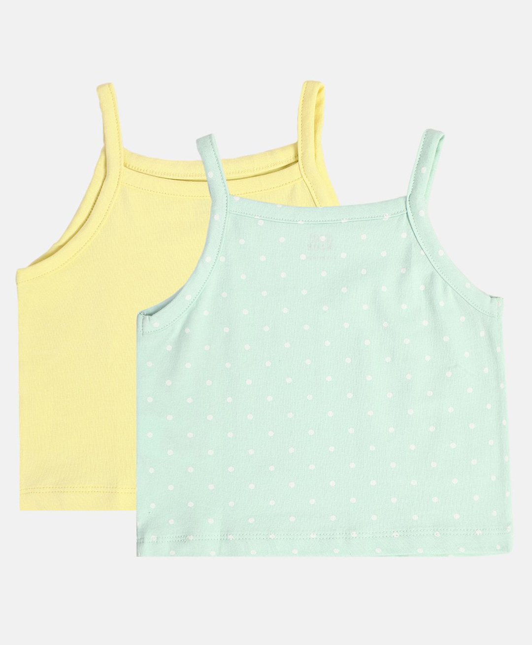 MINI KLUB Cotton Pack Of 2 Sleeveless Solid & Polka Dots Printed Camisoles - Yellow & Green-image-49