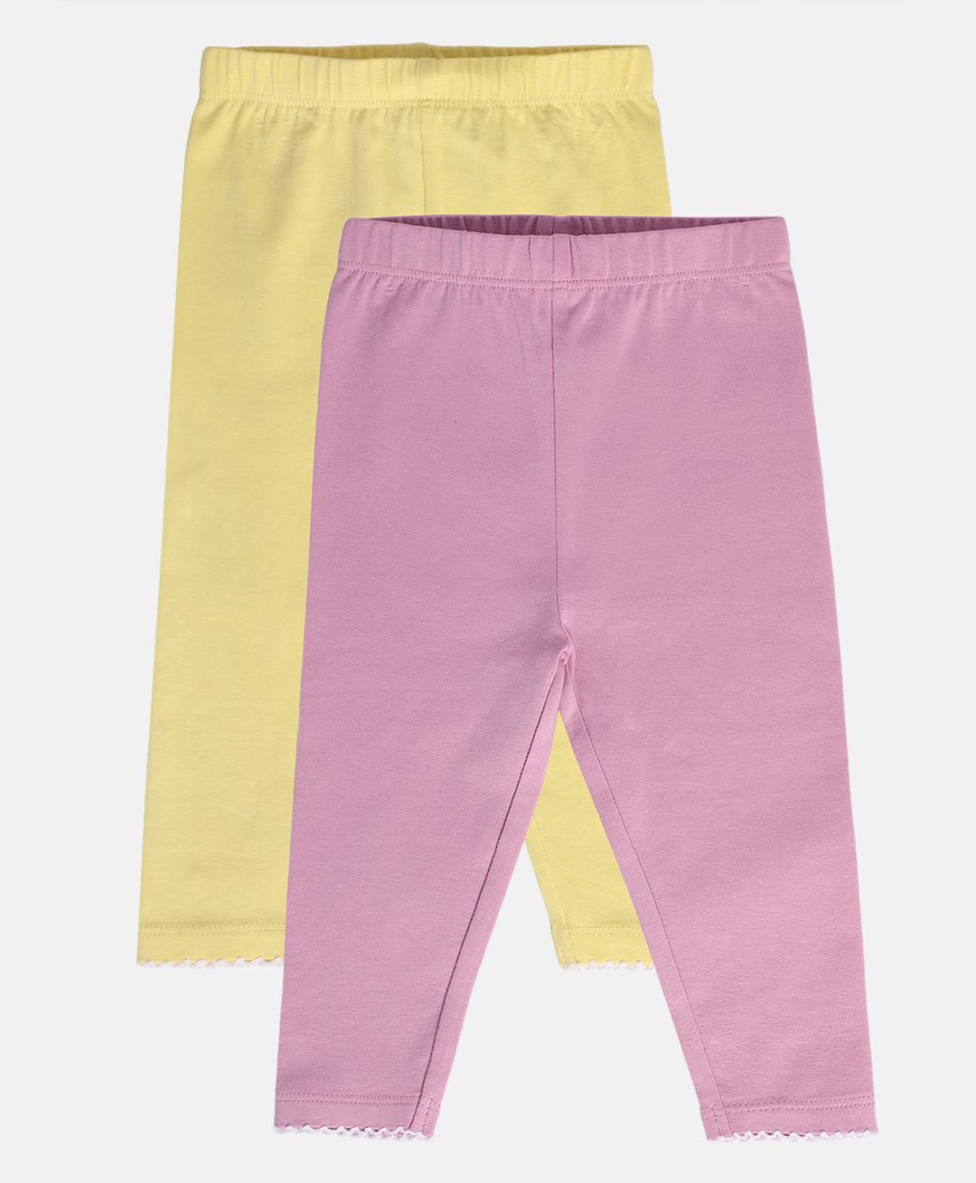 MINI KLUB Cotton Pack Of 2 Solid Leggings - Yellow & Purple-image-14