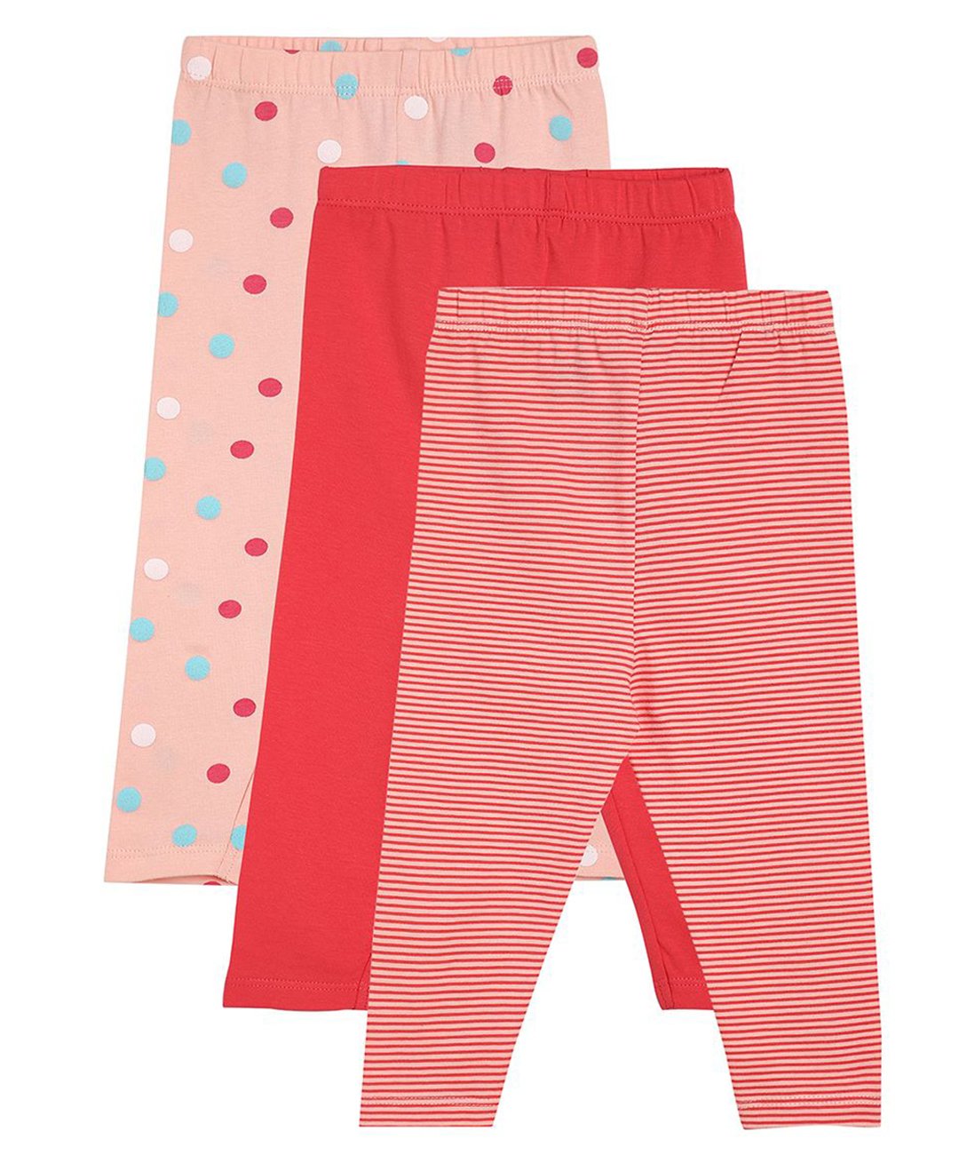 MINI KLUB Cotton Pack Of 3 Solid & Striped Leggings - Pink Red & Coral-picture-22