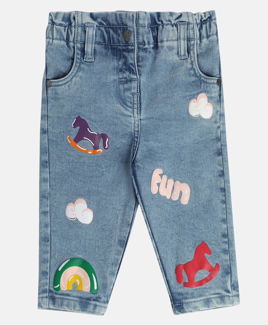 MINI KLUB Cotton Denim Rocking Horse & Fun Text Printed Jeans - Blue-picture-22