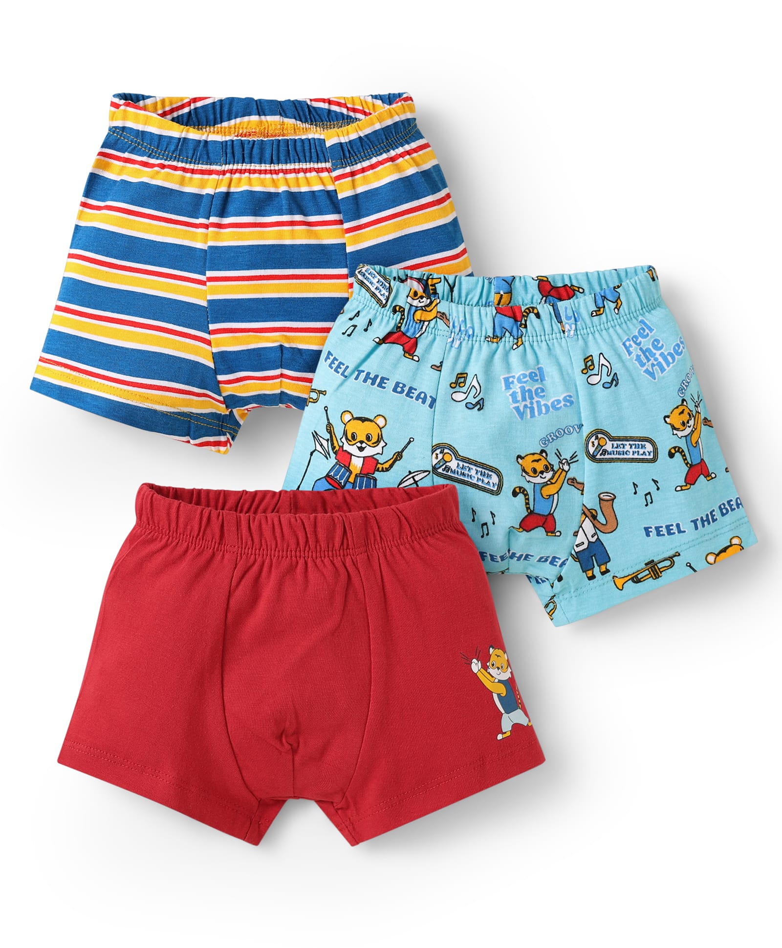 Babyhug 100% Cotton Single Jersey Knit Trunks With Stripes & Tiger Print Pack Of 3 - Red Blue & Light Blue-picture-35