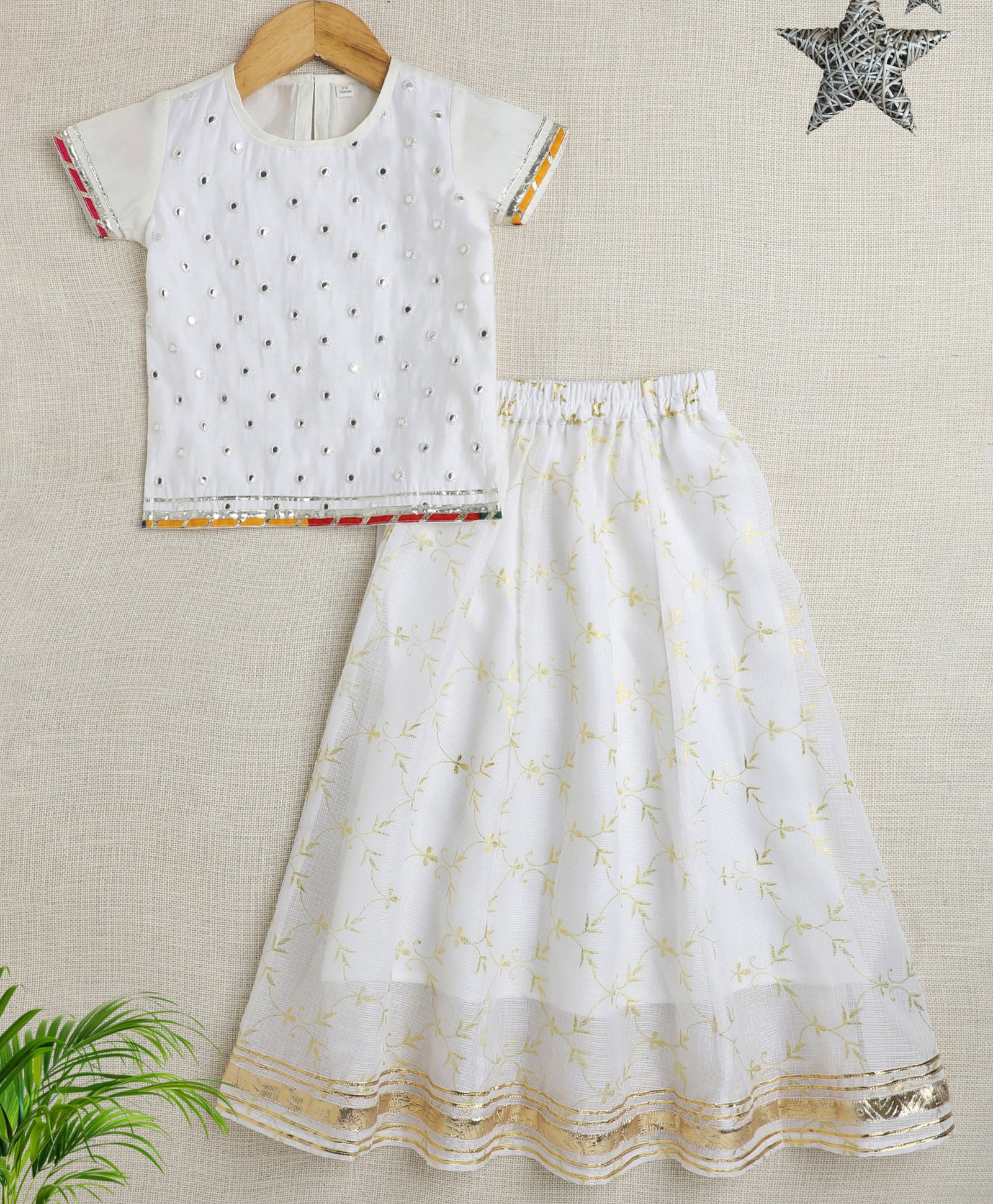 The Magic Wand Half Sleeves Abla Embroidered & Foil Printed Pattu Pavadai Lehenga Choli Set - Off White-picture-9