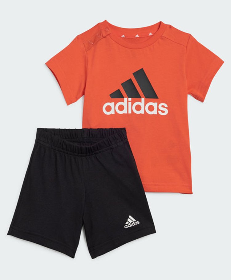 Adidas Kids 100% Cotton Knit Half Sleeves T-Shirt & Shorts Set with Logo Print - Red & Black-image-28