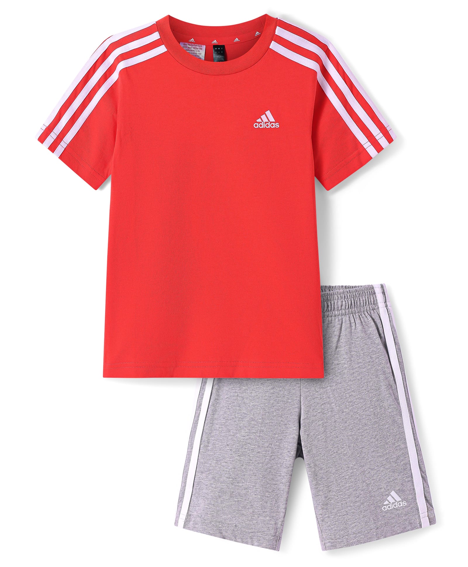 ADIDAS KIDS 100% Cotton Knit Half Sleeves T-Shirt & Shorts Set Logo Print - Red-image-29