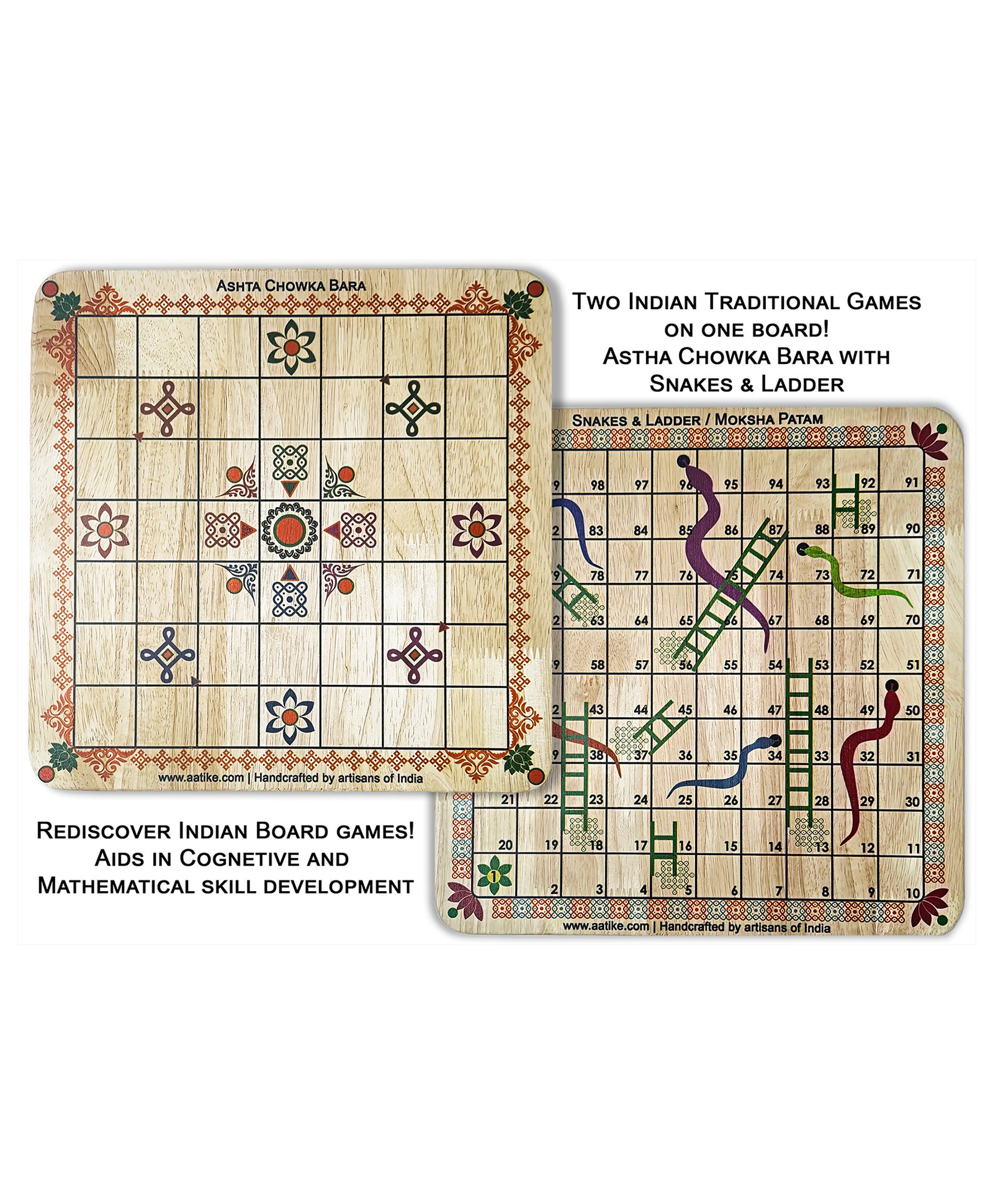 Ashta Chowka Bara with snakes and ladder - Light Brown-image-42
