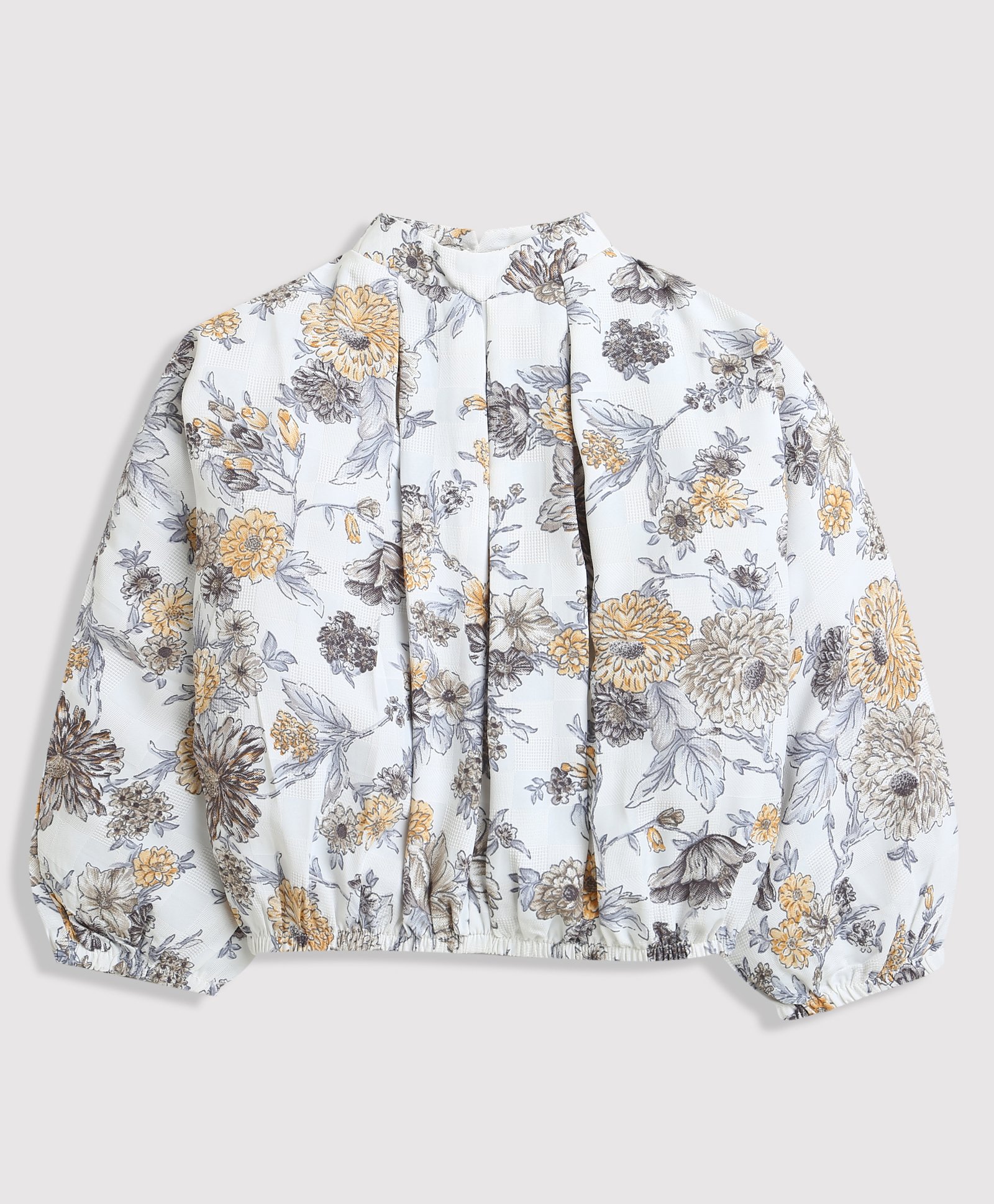 Tiny Girl Full Puffed Sleeves Floral Printed Top - Mustard-picture-15