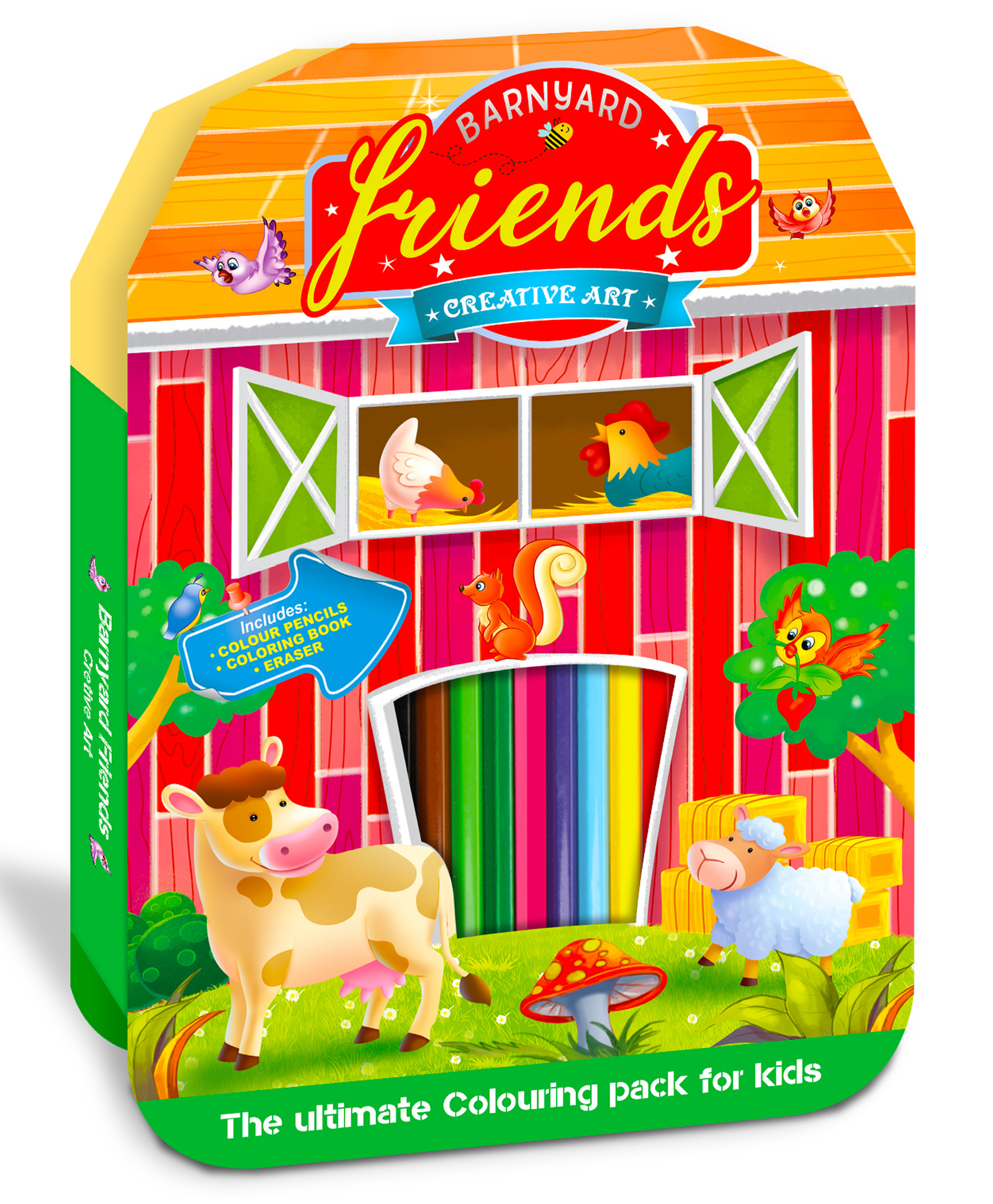 Barnyard Creative Art Kit: Coloring Set for Kids Featuring 16-Page Book, 8 Colored Pencils, and Eraser for Ages 4+-image-33