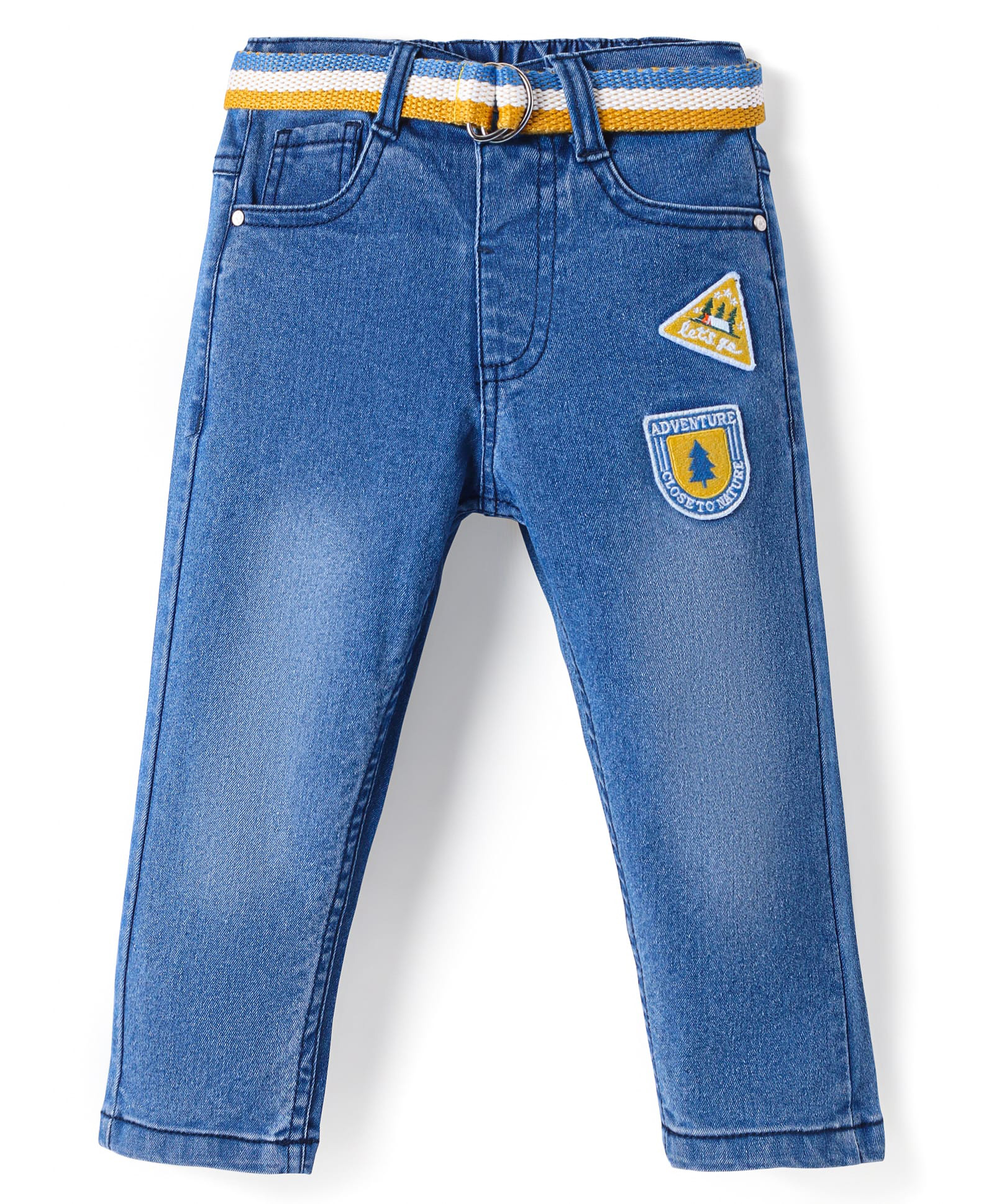 Babyhug Full Length Washed Denim Jeans With Stretch & Tree Patch - Blue-picture-14