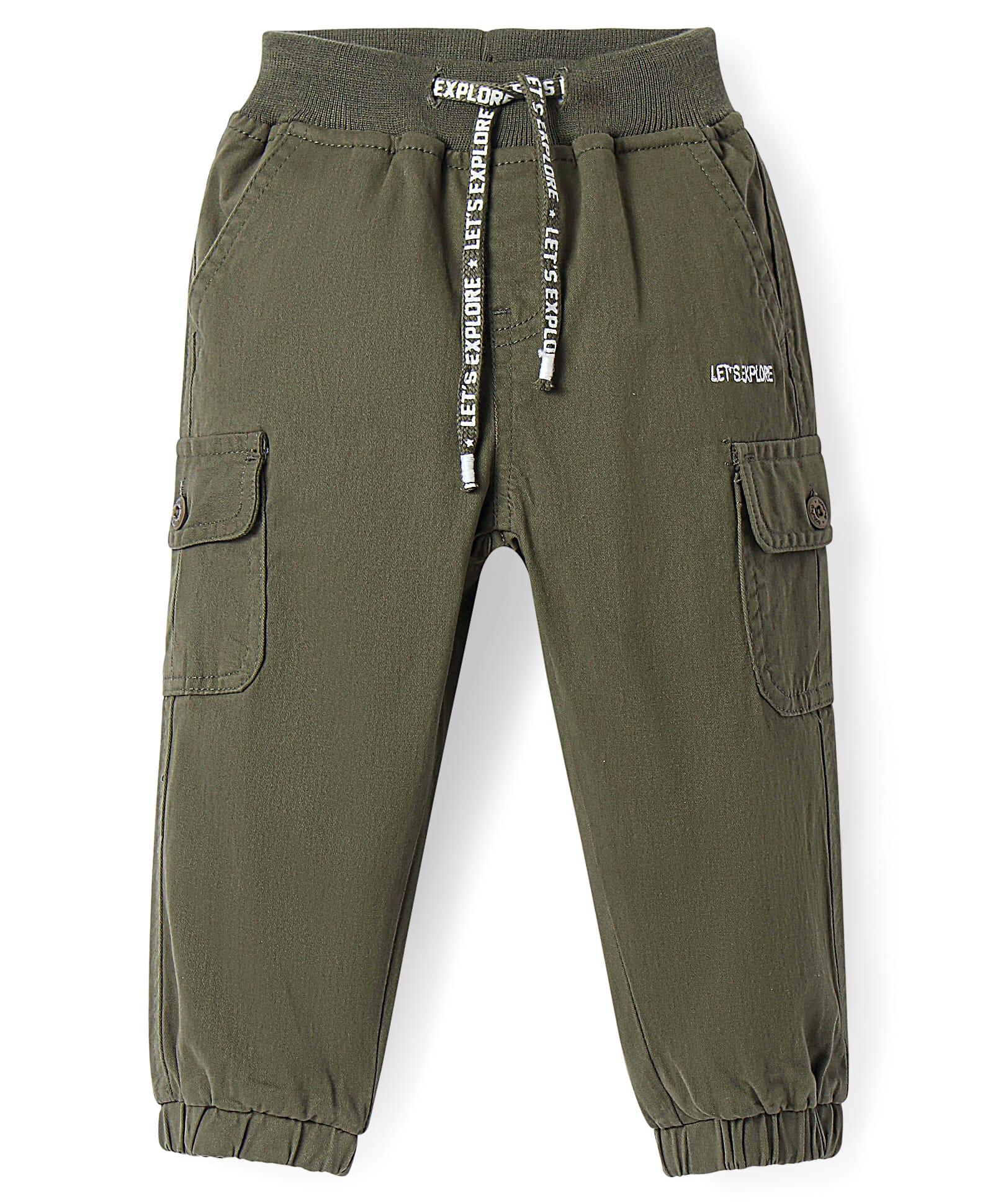 Babyhug Twill Woven Full Length Trouser with Cargo Pocket & Text Print - Olive Green-picture-27