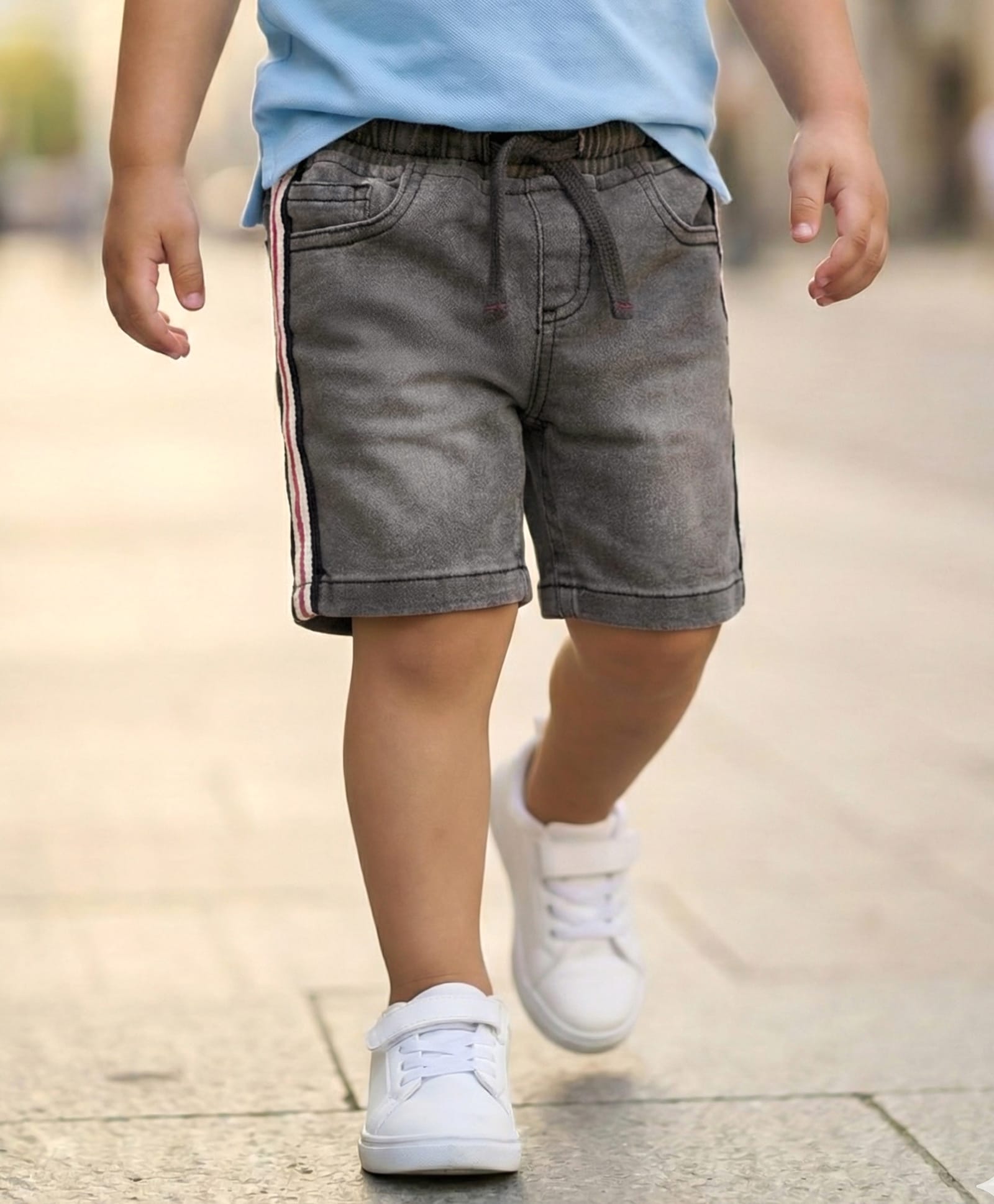 Babyhug Above Knee Length Solid Denim Shorts With Stretch - Grey-image-36