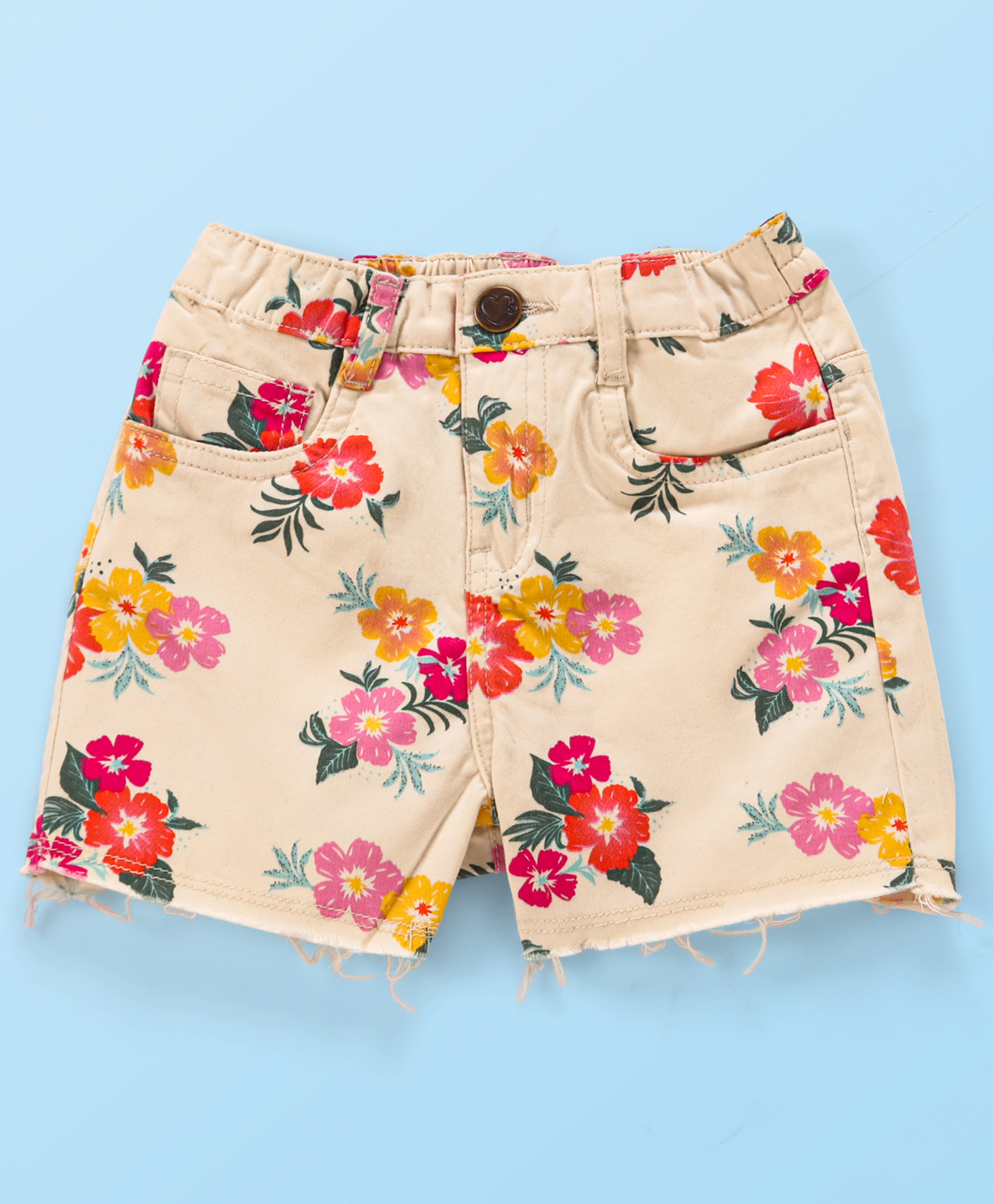 Babyhug Twill Woven Mid Thigh Shorts With Floral Print & Stretch - Off White-picture-27