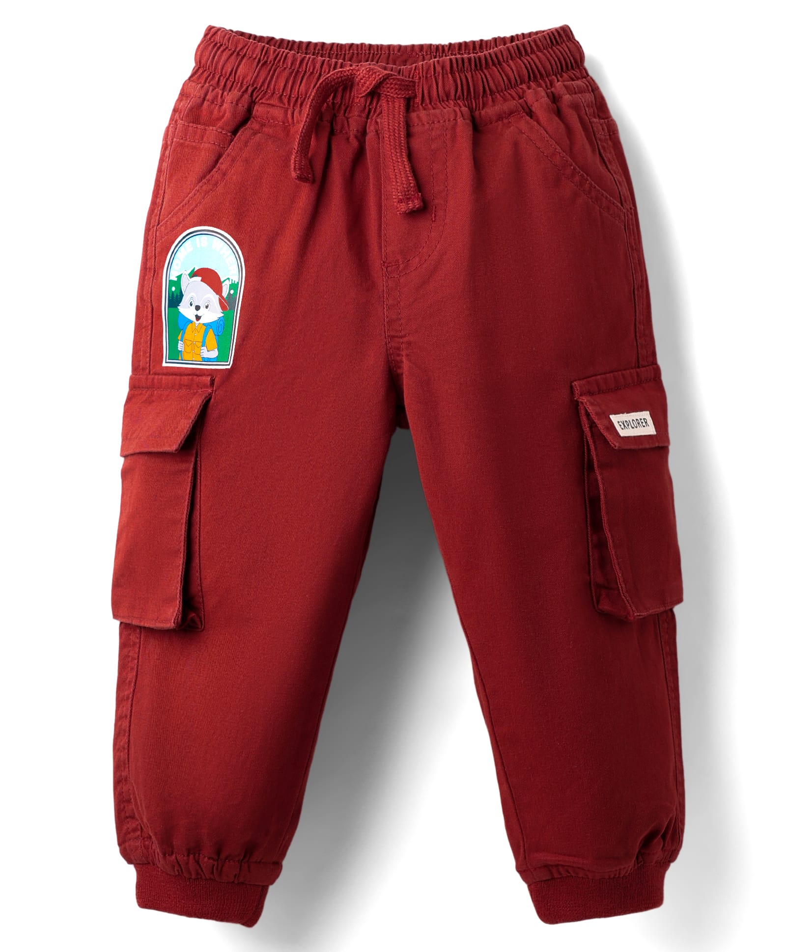 Babyhug Twill Woven Full Length Trouser With Stretch Animal Print Patch - Maroon-picture-18