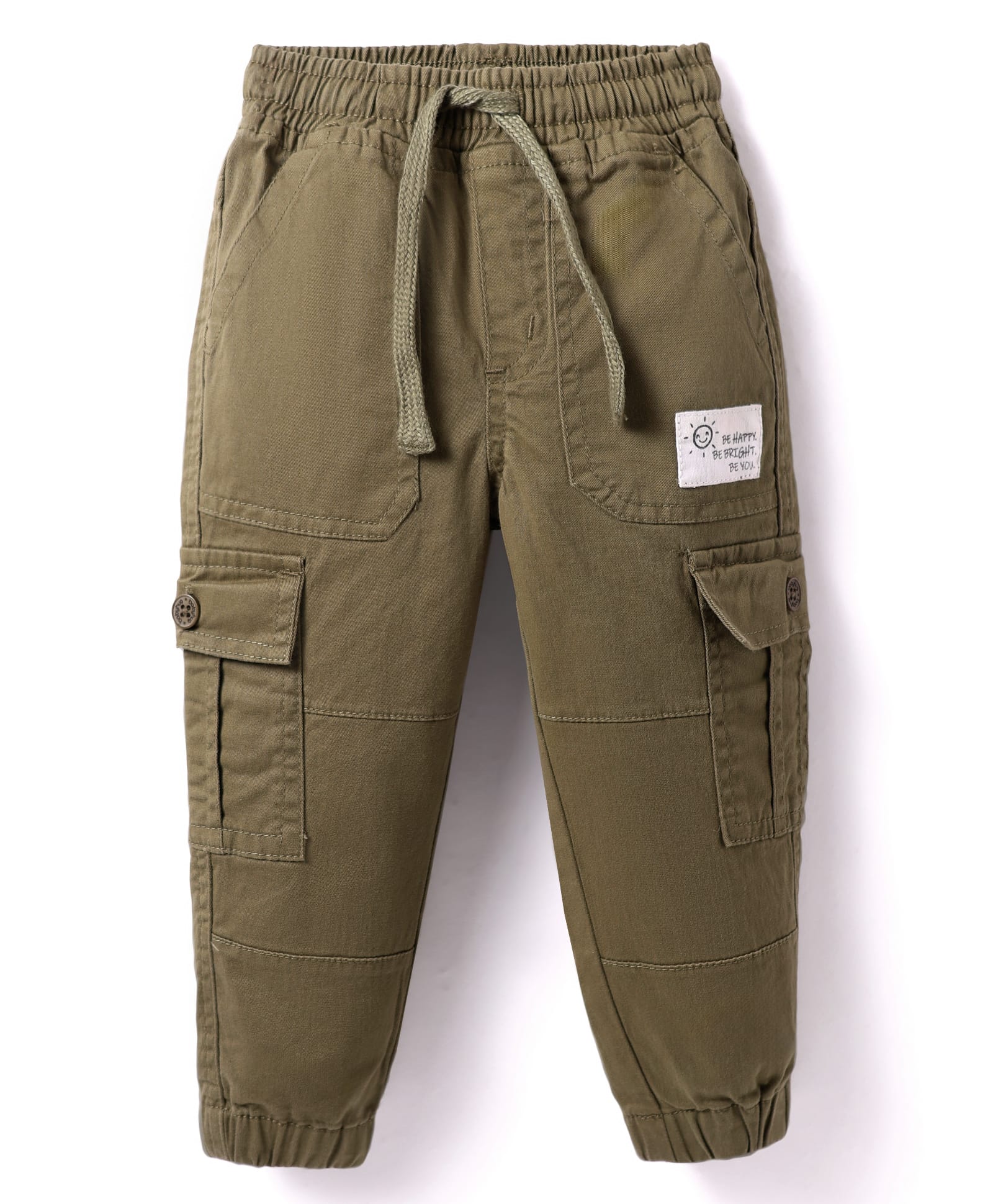 Babyhug Twill Woven Full Length Solid Color Trousers With Stretch and Pockets - Olive Green-picture-13