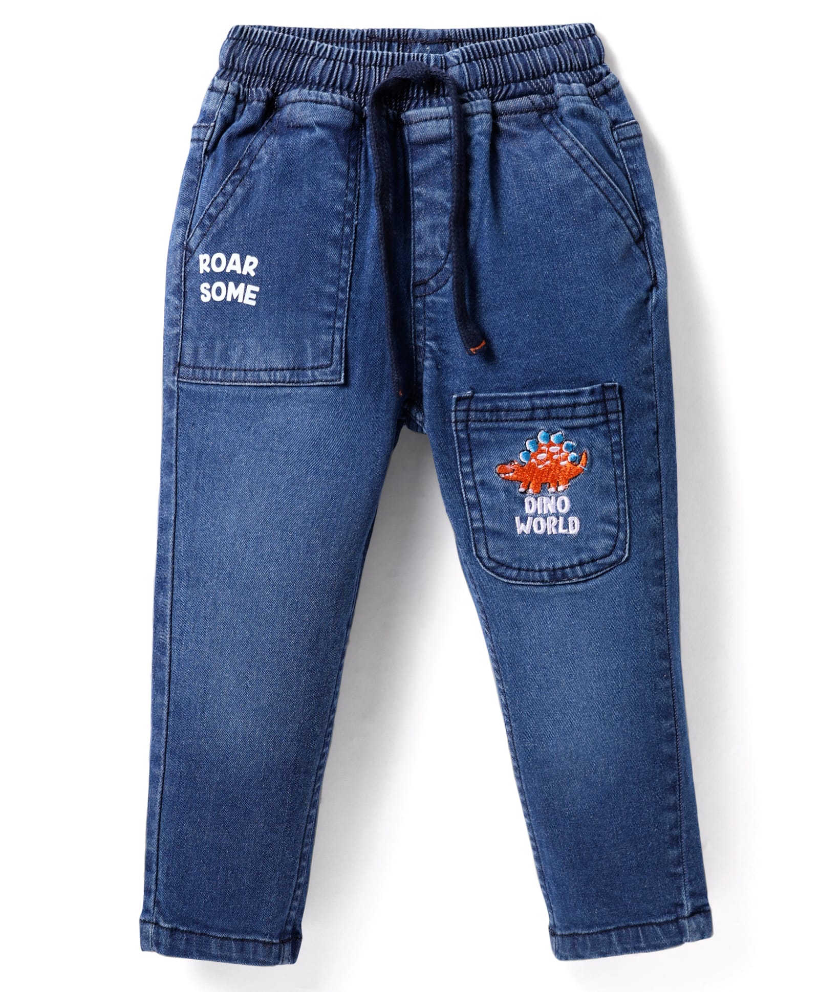 Babyhug Cotton Denim Full Length Jeans With Dino Embroidery - Blue-picture-16