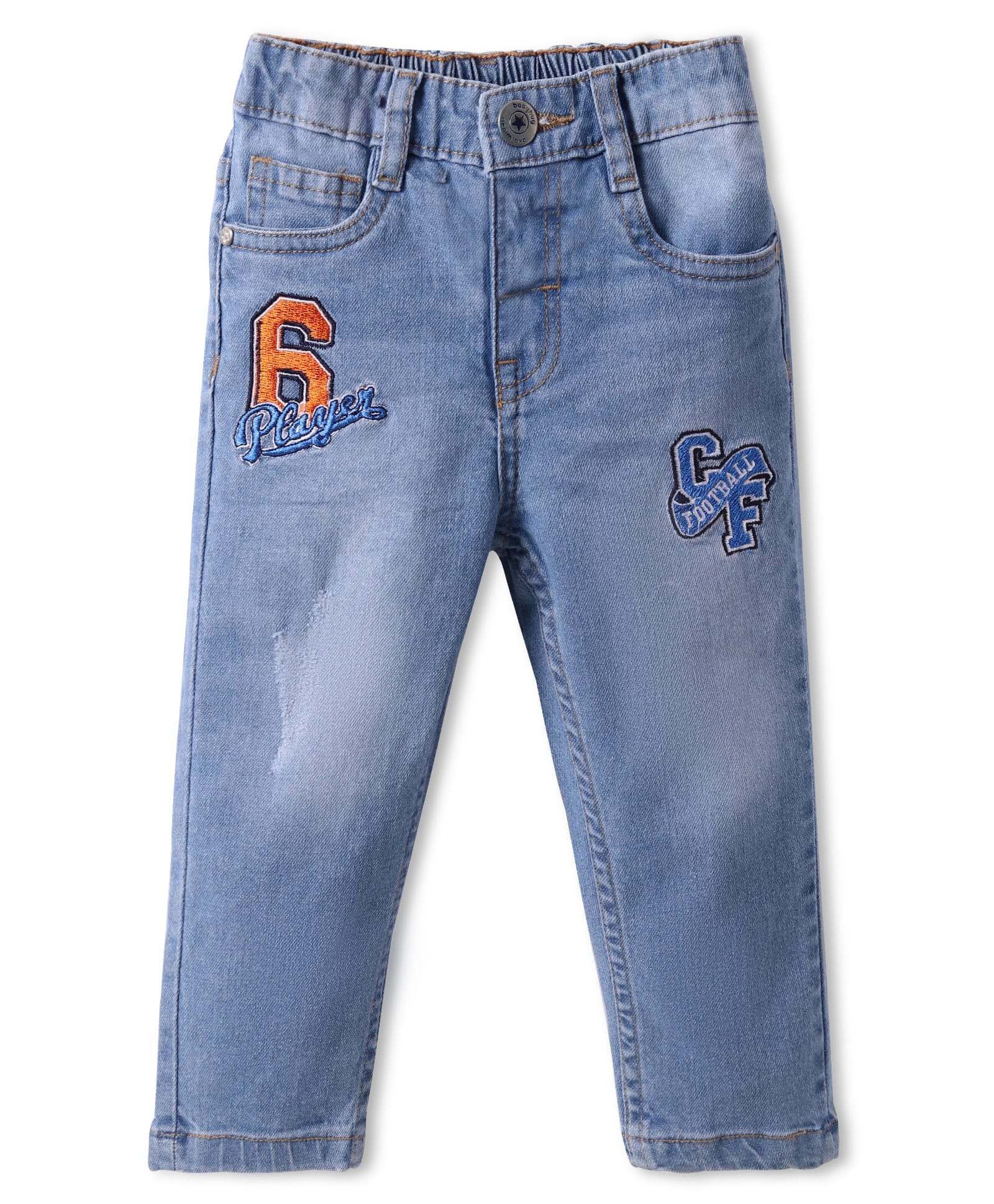 Babyhug Full Length Washed Denim Jeans with Text Embroidery - Blue-picture-22