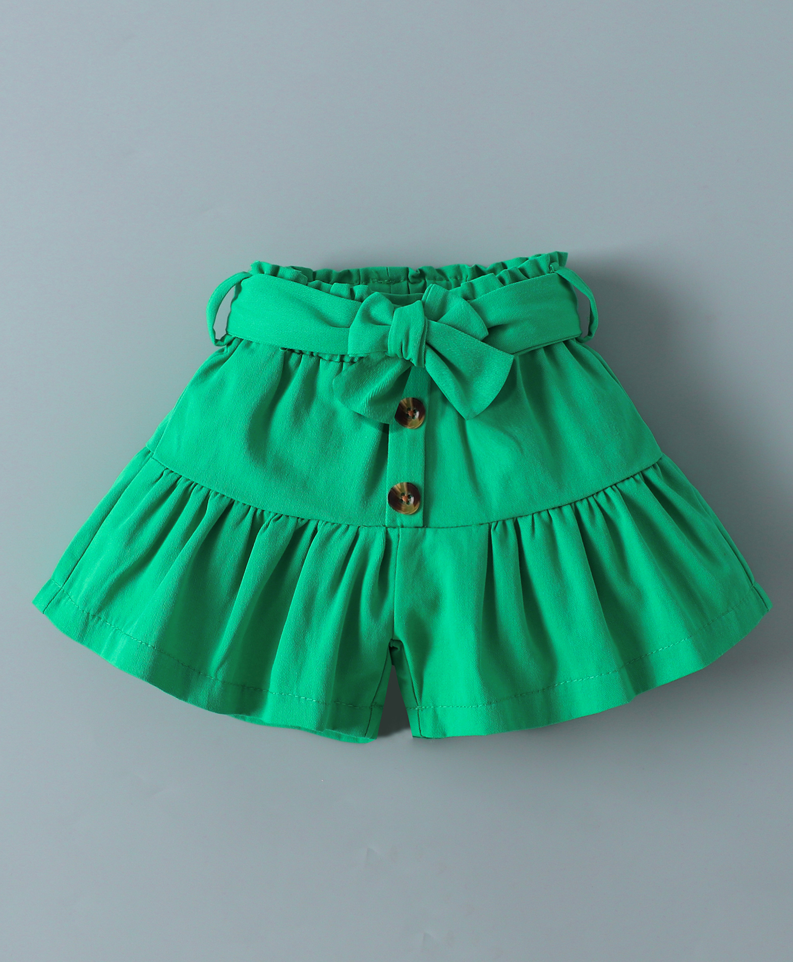 Mark & Mia Cotton Flared Shorts with Self Fabric Belt Solid Colour -Light Green-image-19