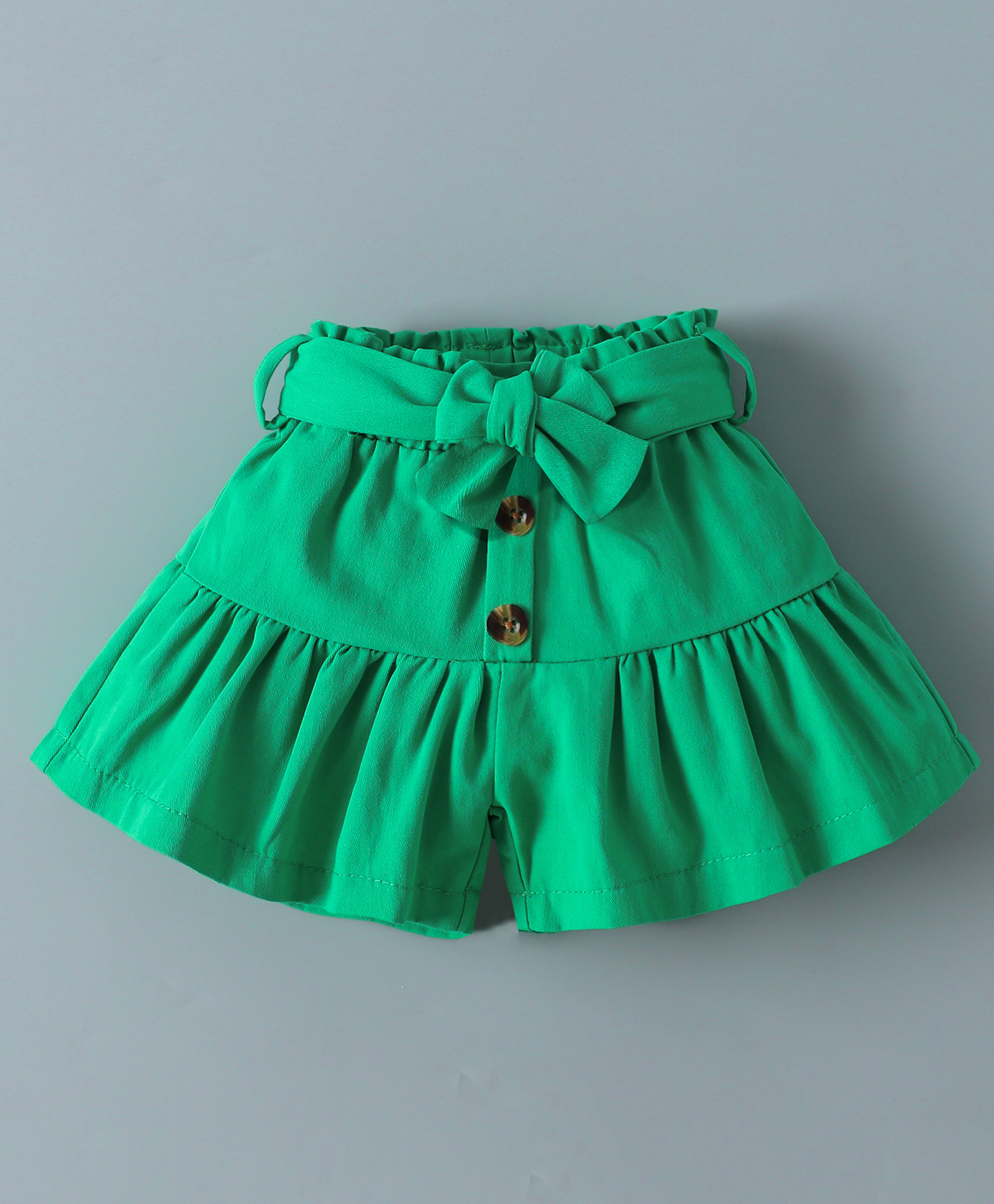 Mark & Mia Cotton Flared Shorts with Self Fabric Belt Solid Colour -Light Green-picture-12