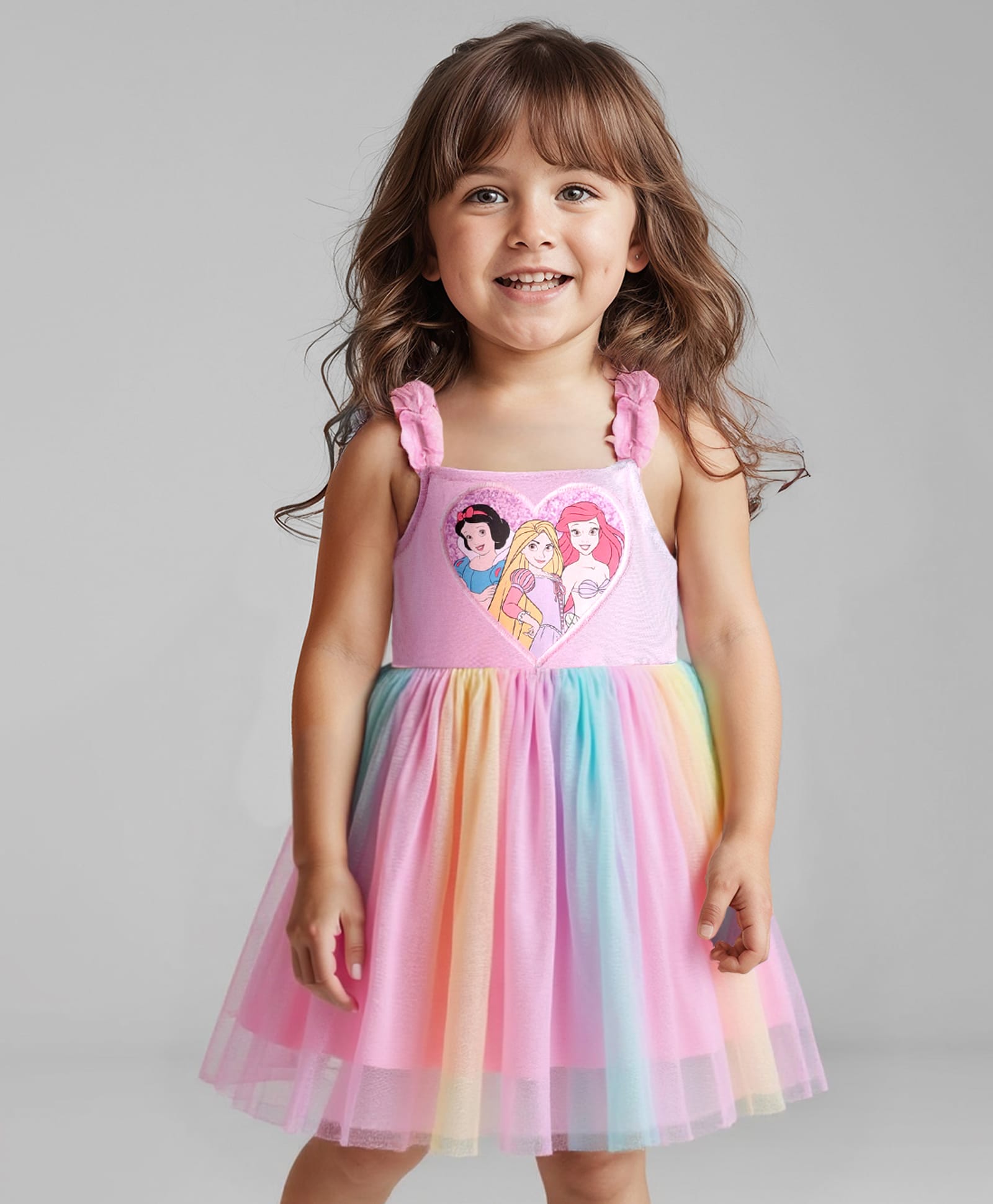Babyhug Disney Sleeveless Party Dress With Disney Princess Applique Graphics And Ombre Effect - Pink & Light Blue-image-21