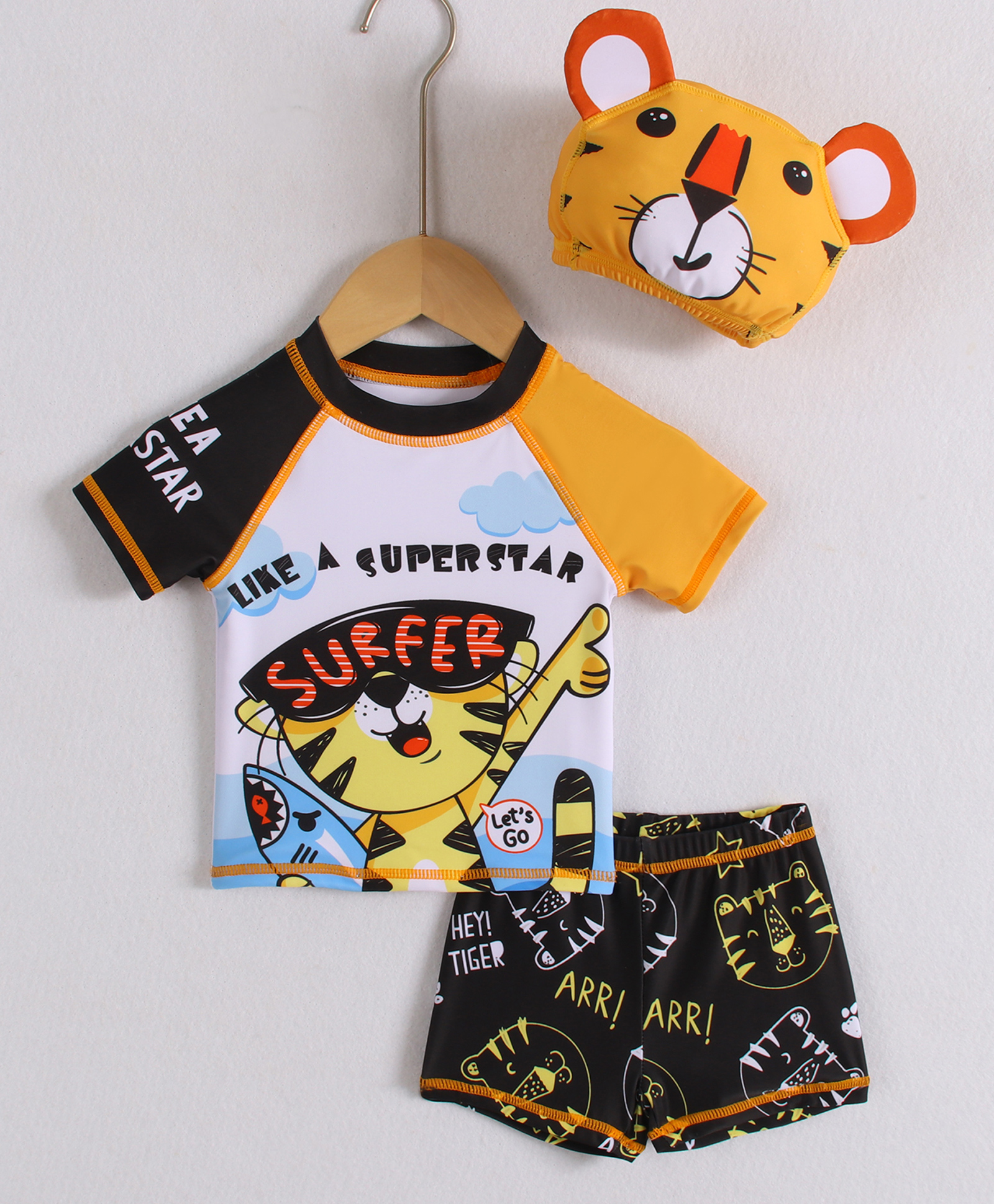 Mark & Mia Raglan Sleeves Two Piece Swimsuit with Tiger Print - Black & White-picture-25