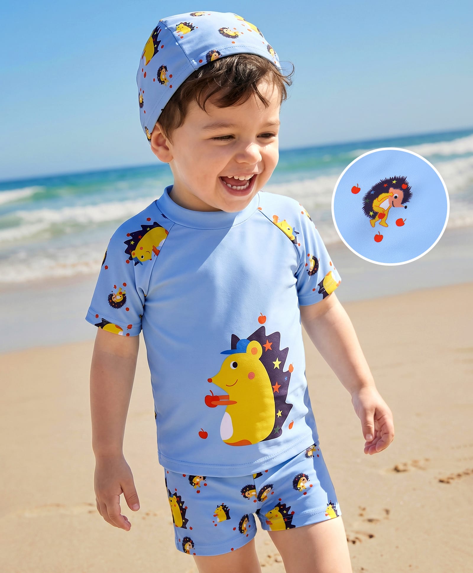 Mark & Mia Half Raglan Sleeves Two Piece Swimsuit With Animal Print - Light Blue-picture-14